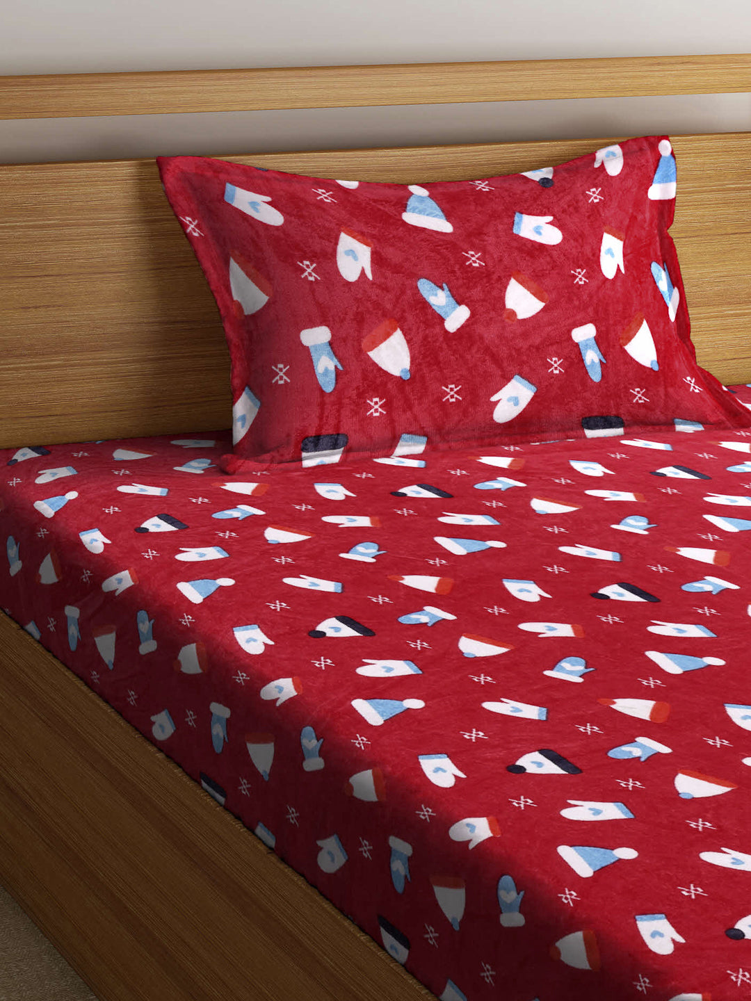 Klotthe Multicolor Cartoon Characters Woolen Fitted Single Bed Sheet with Pillow Cover
