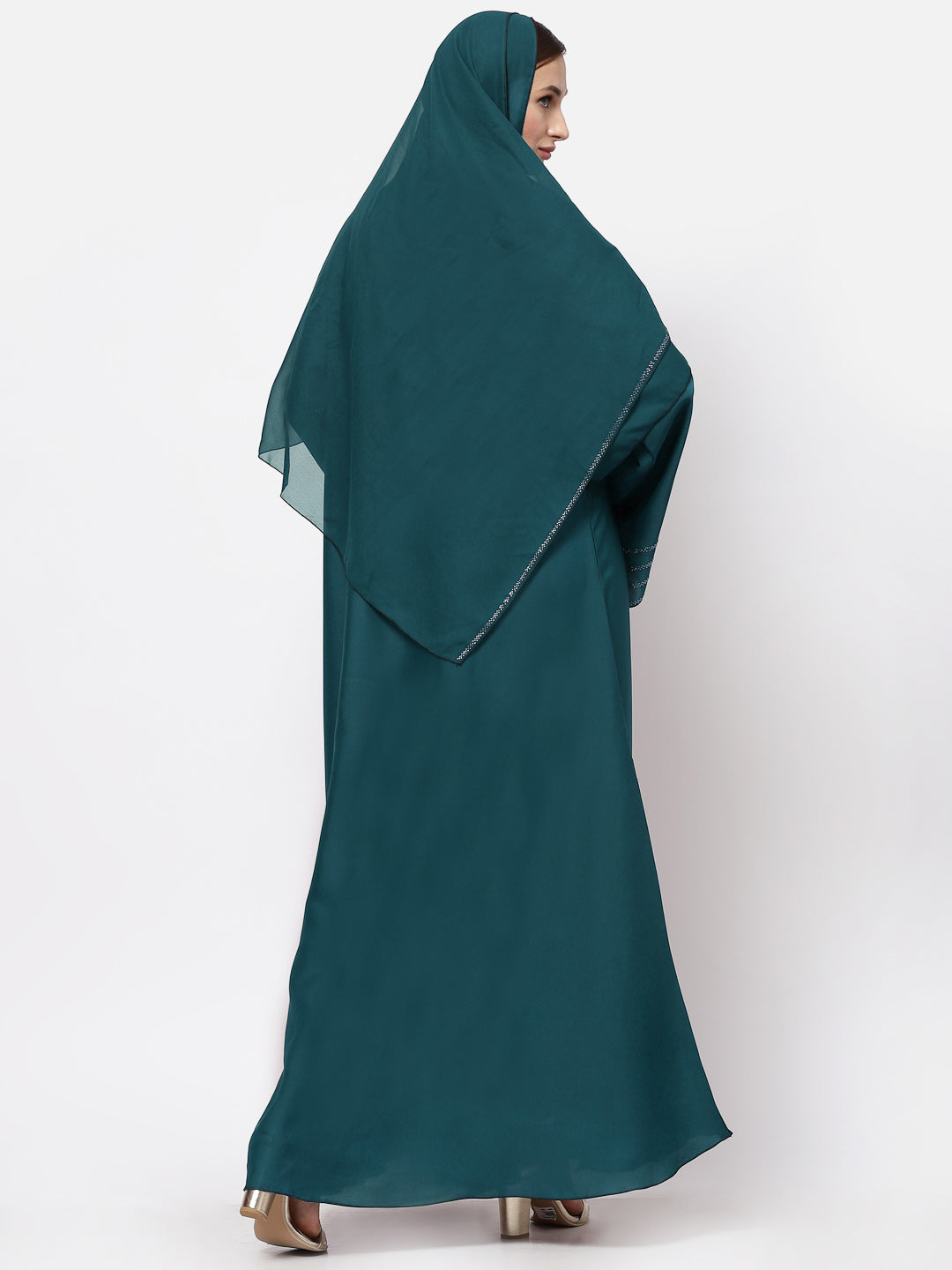 Klotthe Women Turquise Embellished Burqa With Scarves