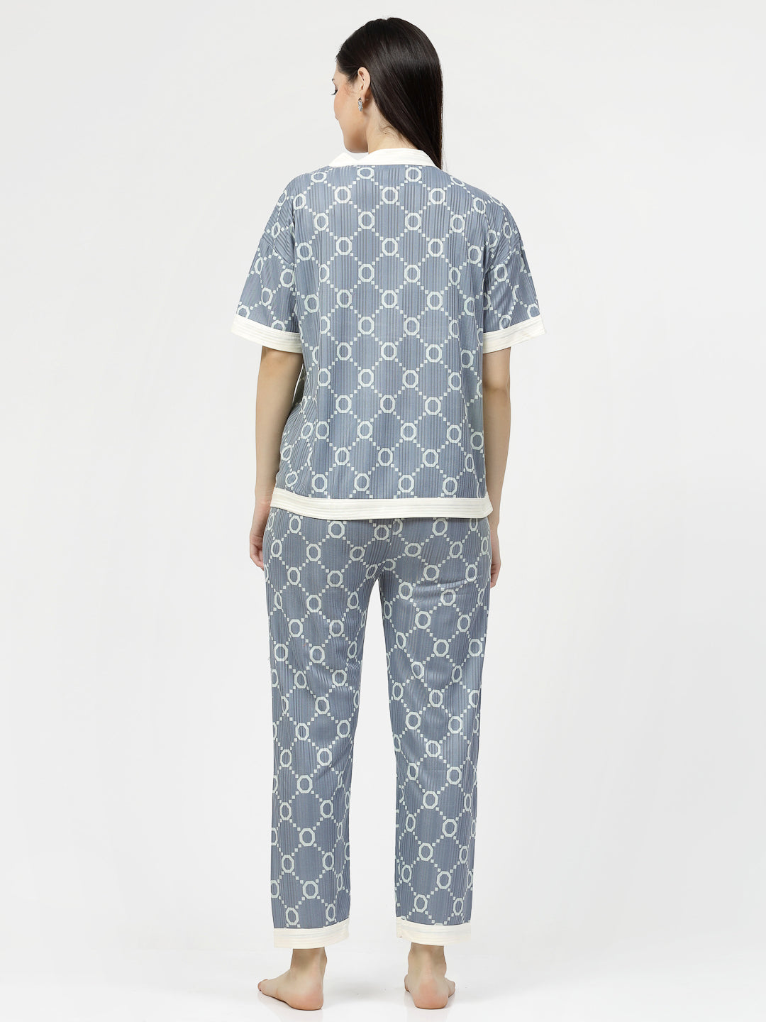 Klotthe Women Grey Geometric Satin Night Suit by KLOTTHE