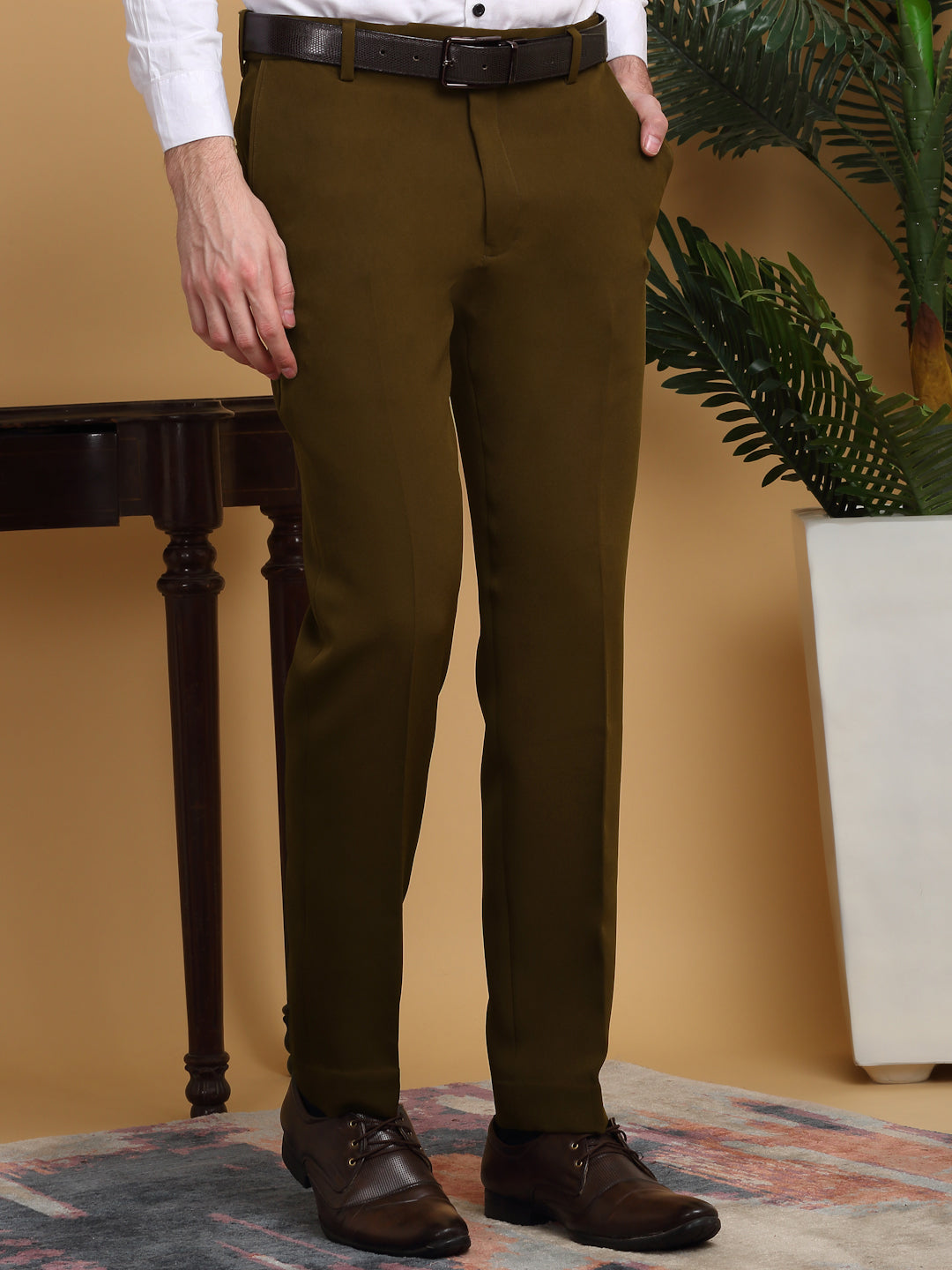Klotthe Brown Lycra Cotton Elastic Solid Slim Fit Formal Gurkha Pant