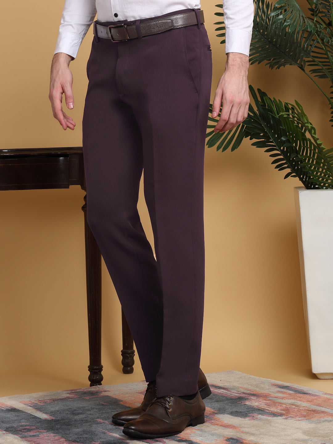 Klotthe Wine Lycra Cotton Elastic Solid Slim Fit Formal Gurkha Pant