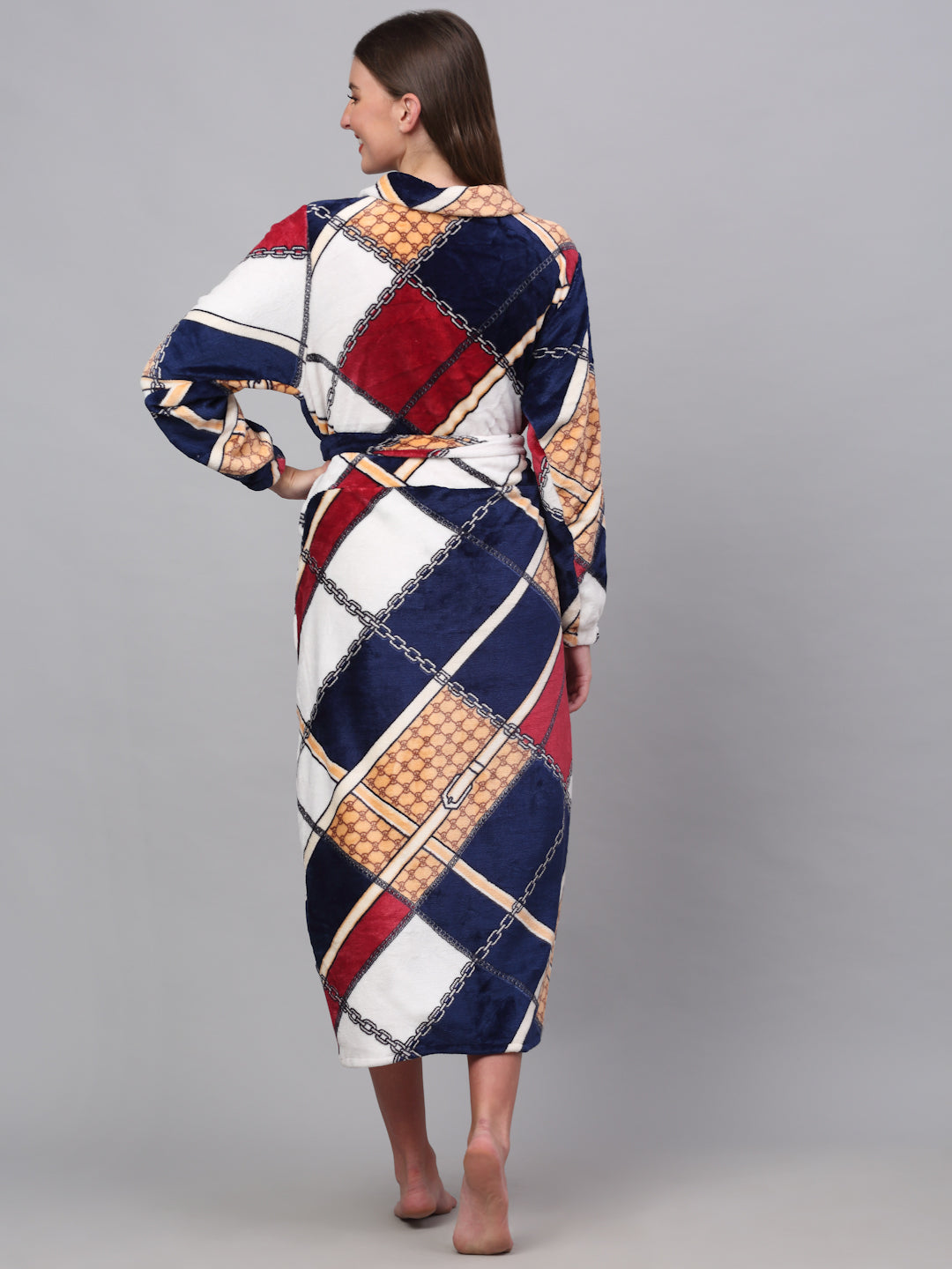 Klotthe Women MultiColor Printed Bath Robe With Belt
