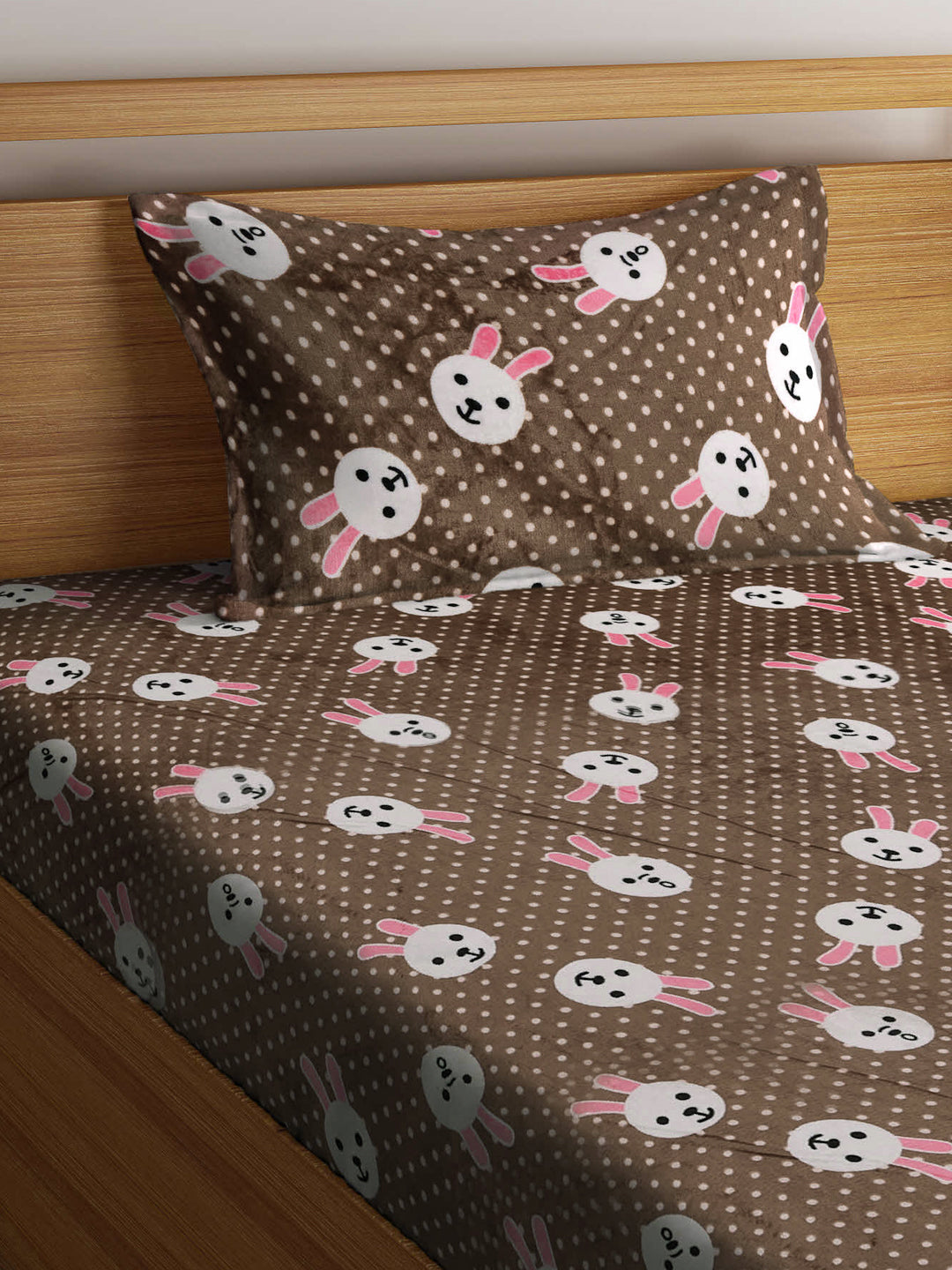 Klotthe Multicolor Cartoon Characters Woolen Fitted Single Bed Sheet with Pillow Cover