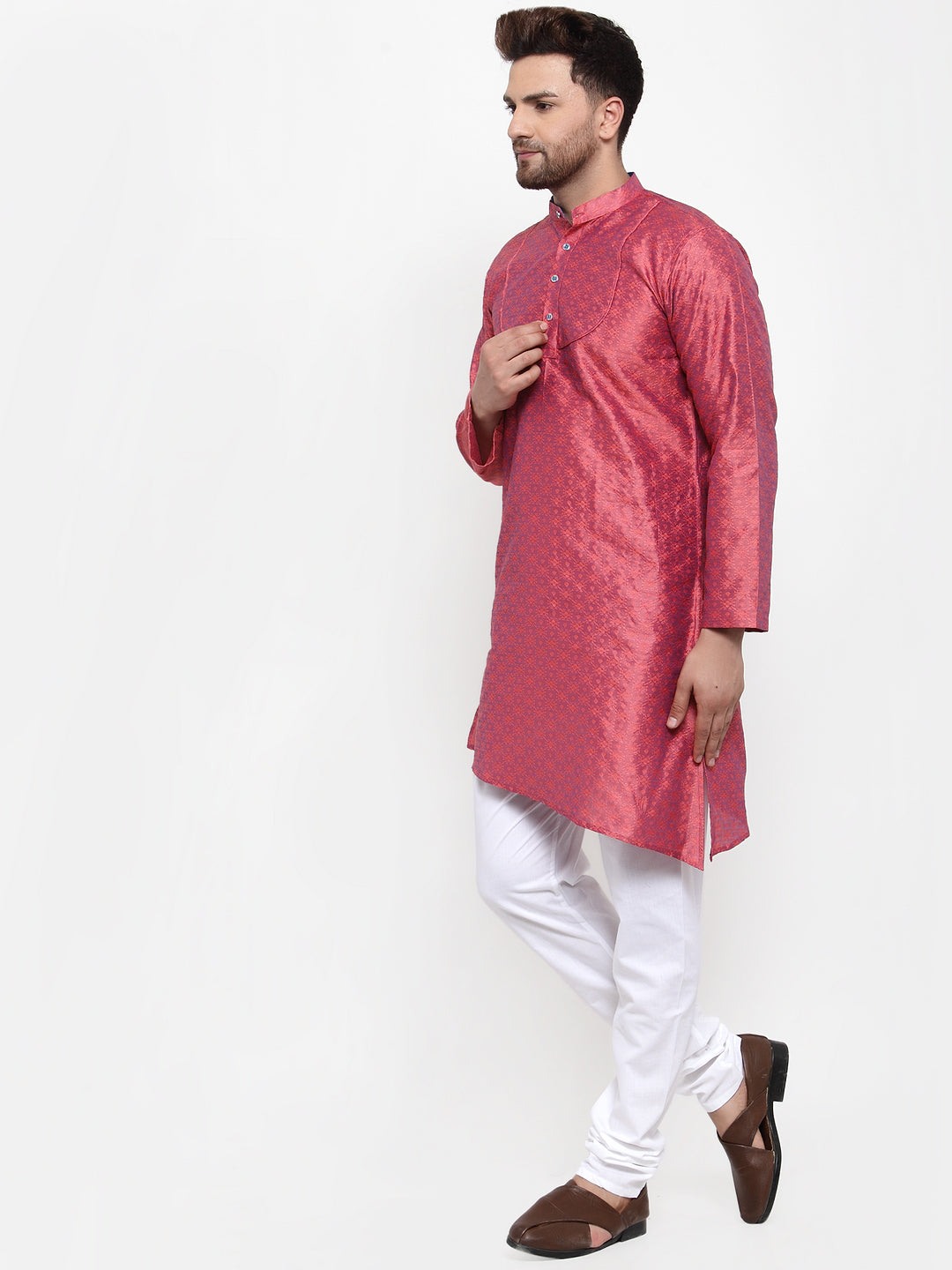 Magenta Silk Geometric Party Kurtas