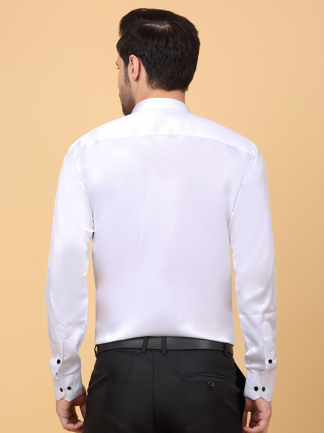 Klotthe Men White Solid Spread Collar Satin Formal Shirt