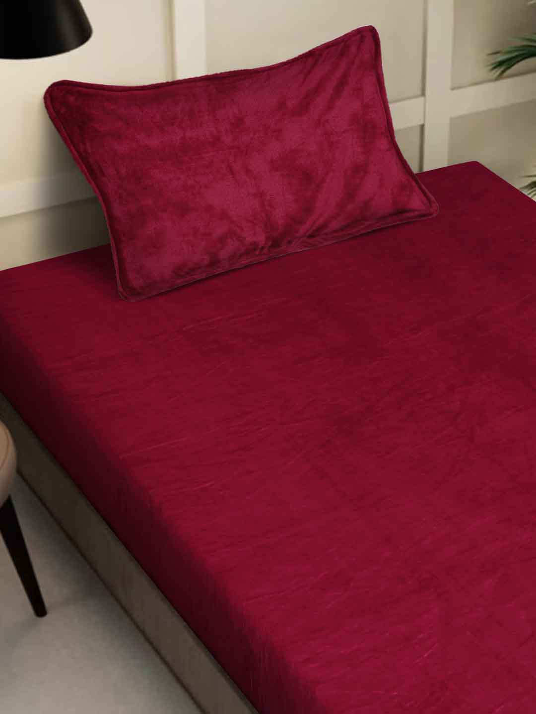 Klotthe Red Solid Woolen Single Bed Sheet with Pillow Cover