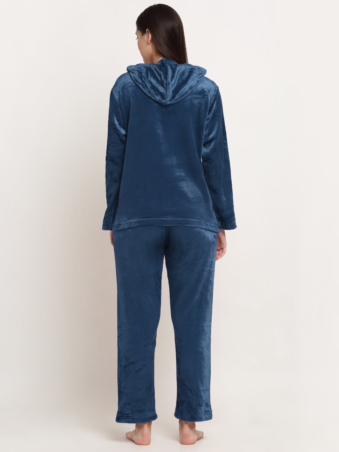 Klotthe Women Turquoise Solid Wool Blend Hooded Night Suit
