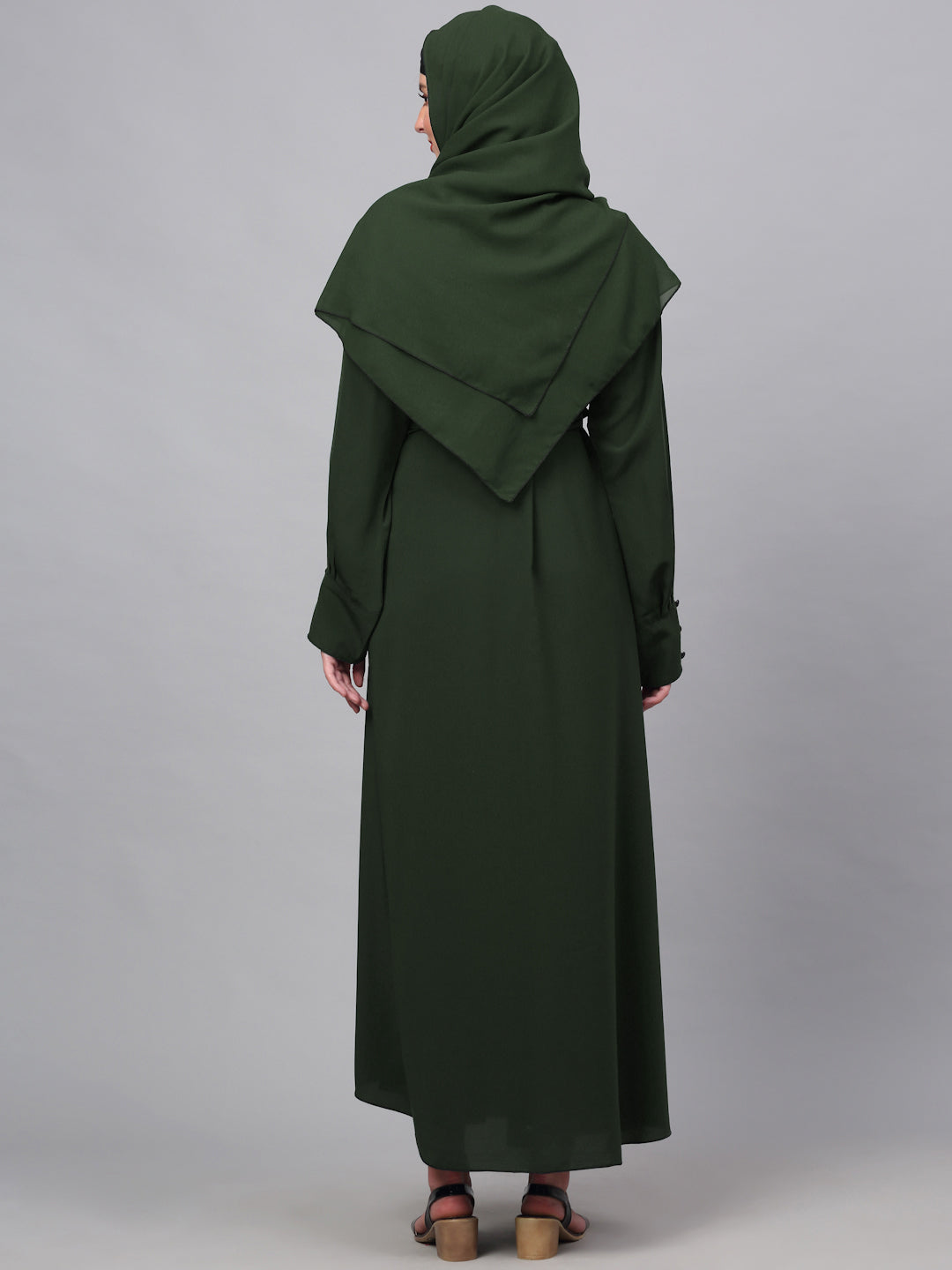Klotthe Women Olive Embellished Burqa With Scarves