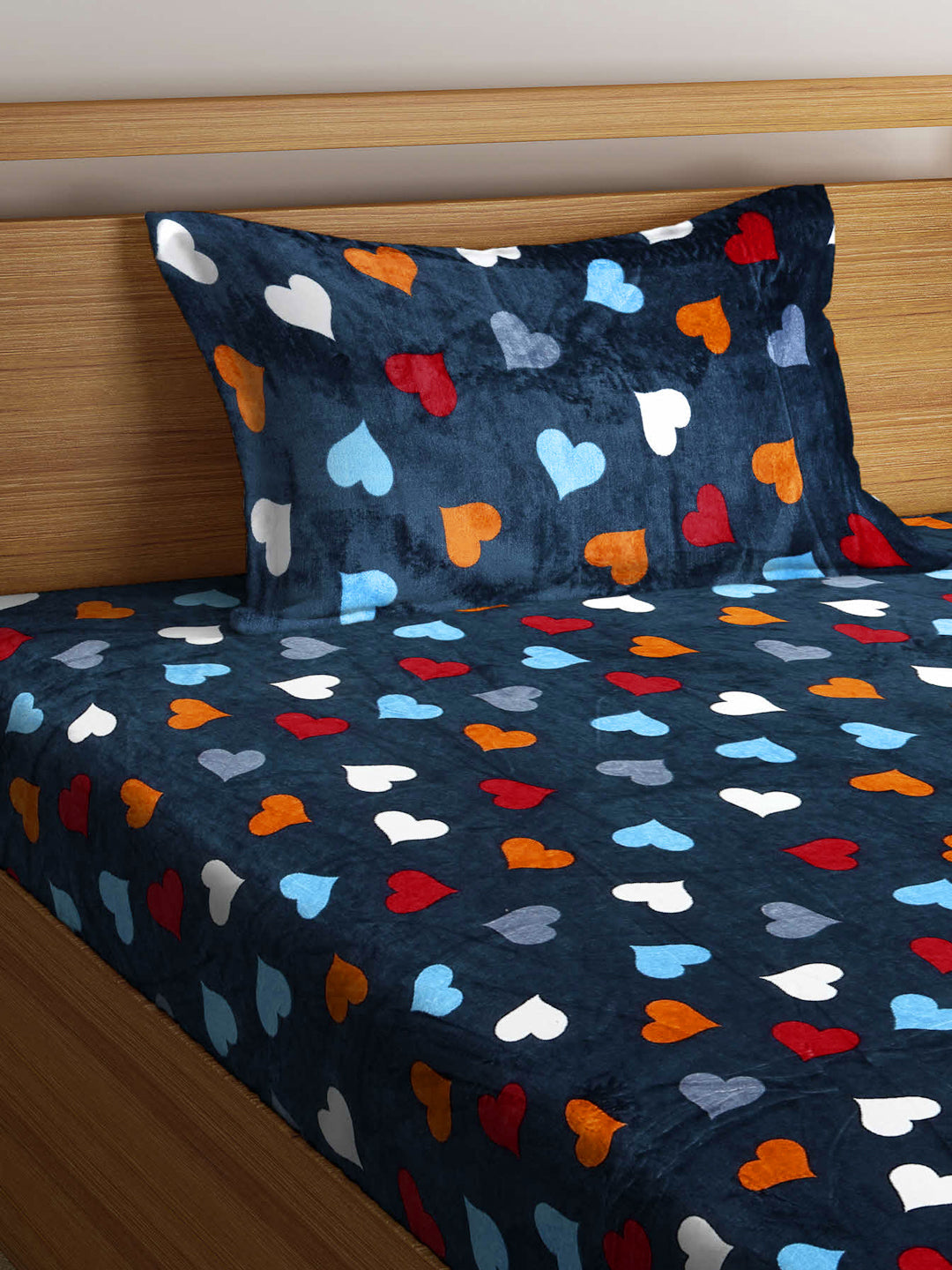 Klotthe Multicolor Floral Woolen Fitted Single Bed Sheet with Pillow Cover