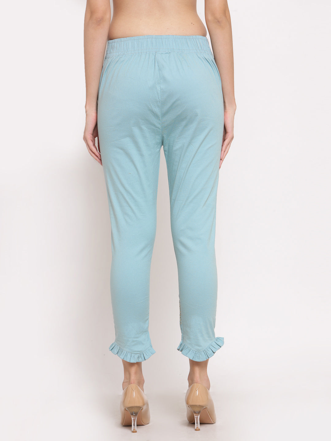 Klotthe Women Sky Blue Solid Slim Fit Trouser