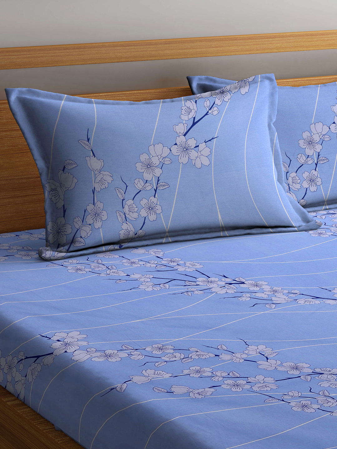 Klotthe Multicolor Floral 400 TC Pure Cotton Fitted Double Bedsheet with 2 Pillow Covers