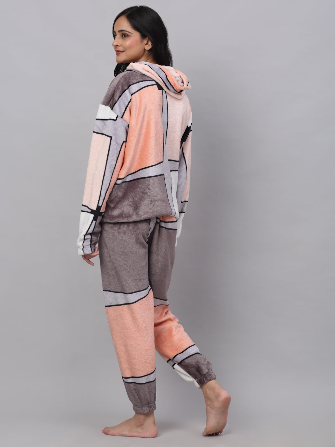 Klotthe Women MultiColor Printed Wool Blend Hooded Night Suit