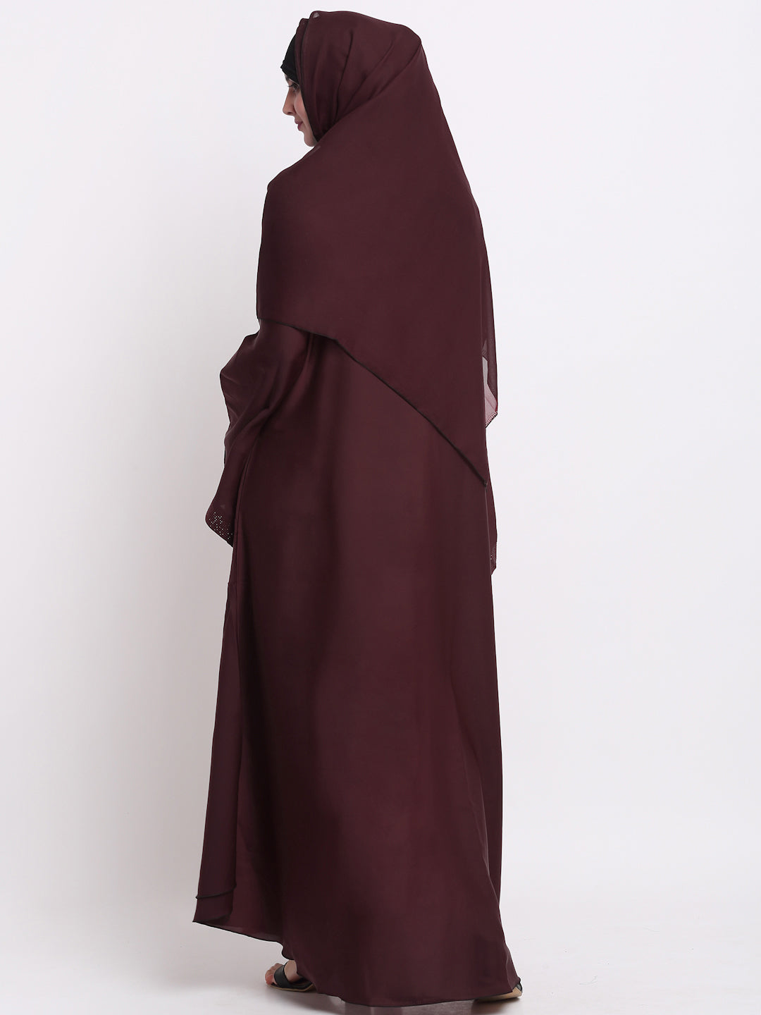 Klotthe Women Burgundy Embellished Burqa With Scarves