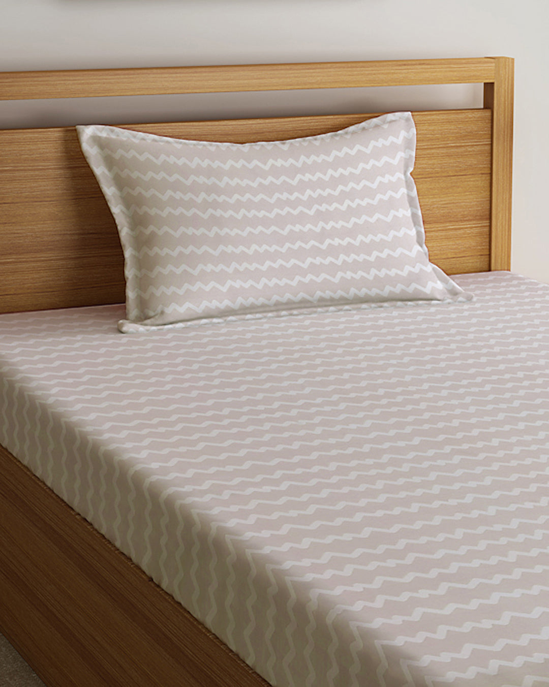 Klotthe Beige Abstract 300 TC Cotton Blend Single Bedsheet with Pillow Cover