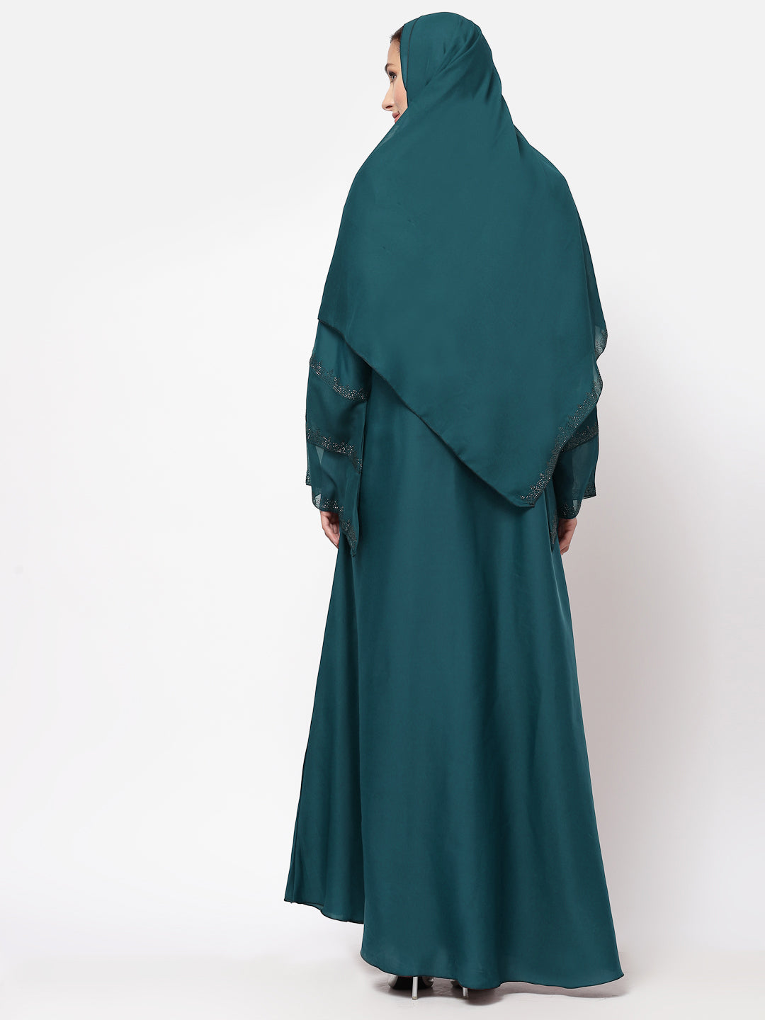 Klotthe Women Turquise Embellished Burqa With Scarves