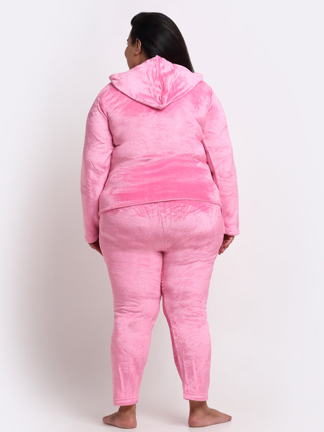 Klotthe Women Light Pink Solid Wool Blend Hooded Night Suit