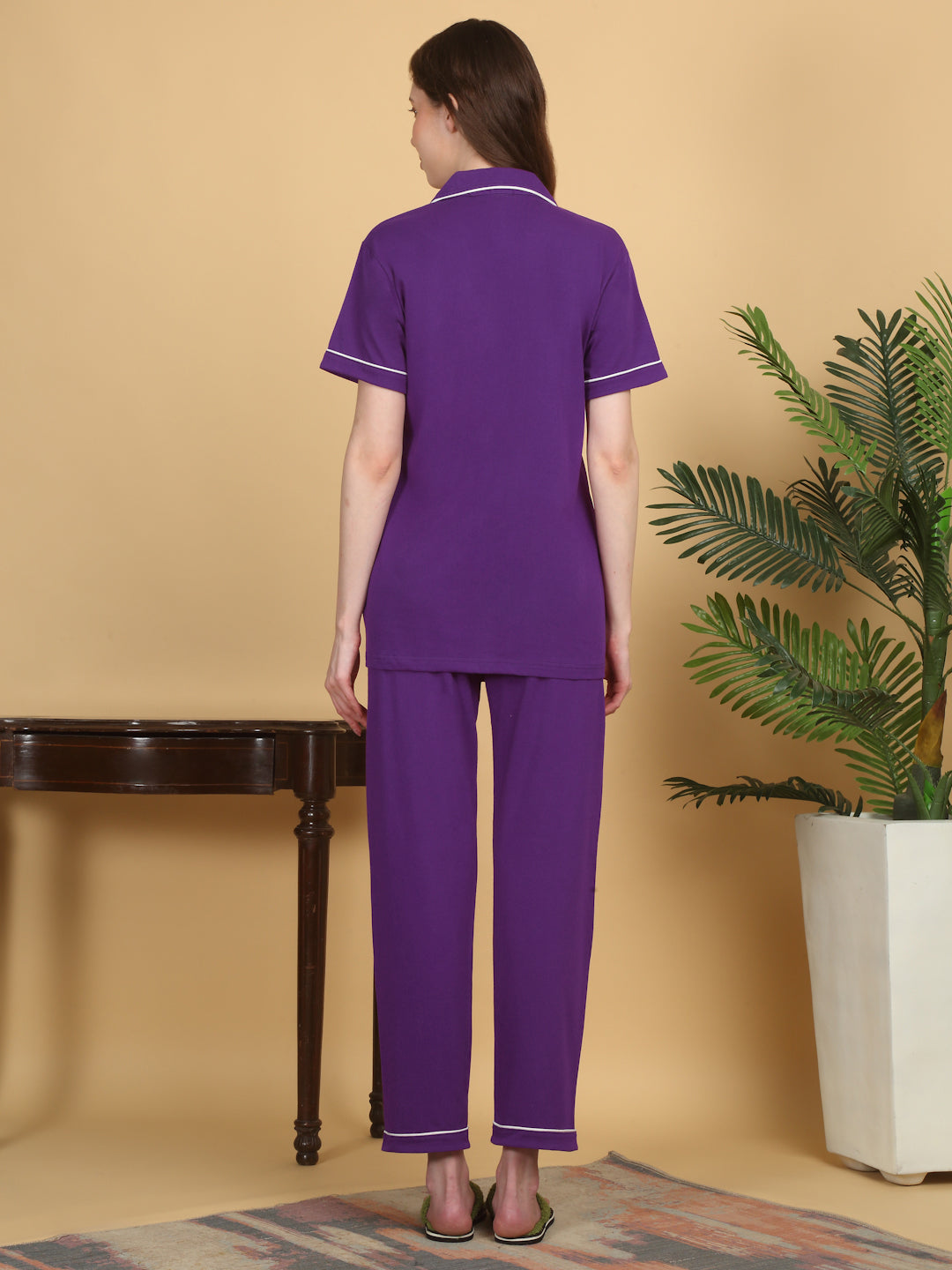 Klotthe Women Purple Solid Cotton Night Suit