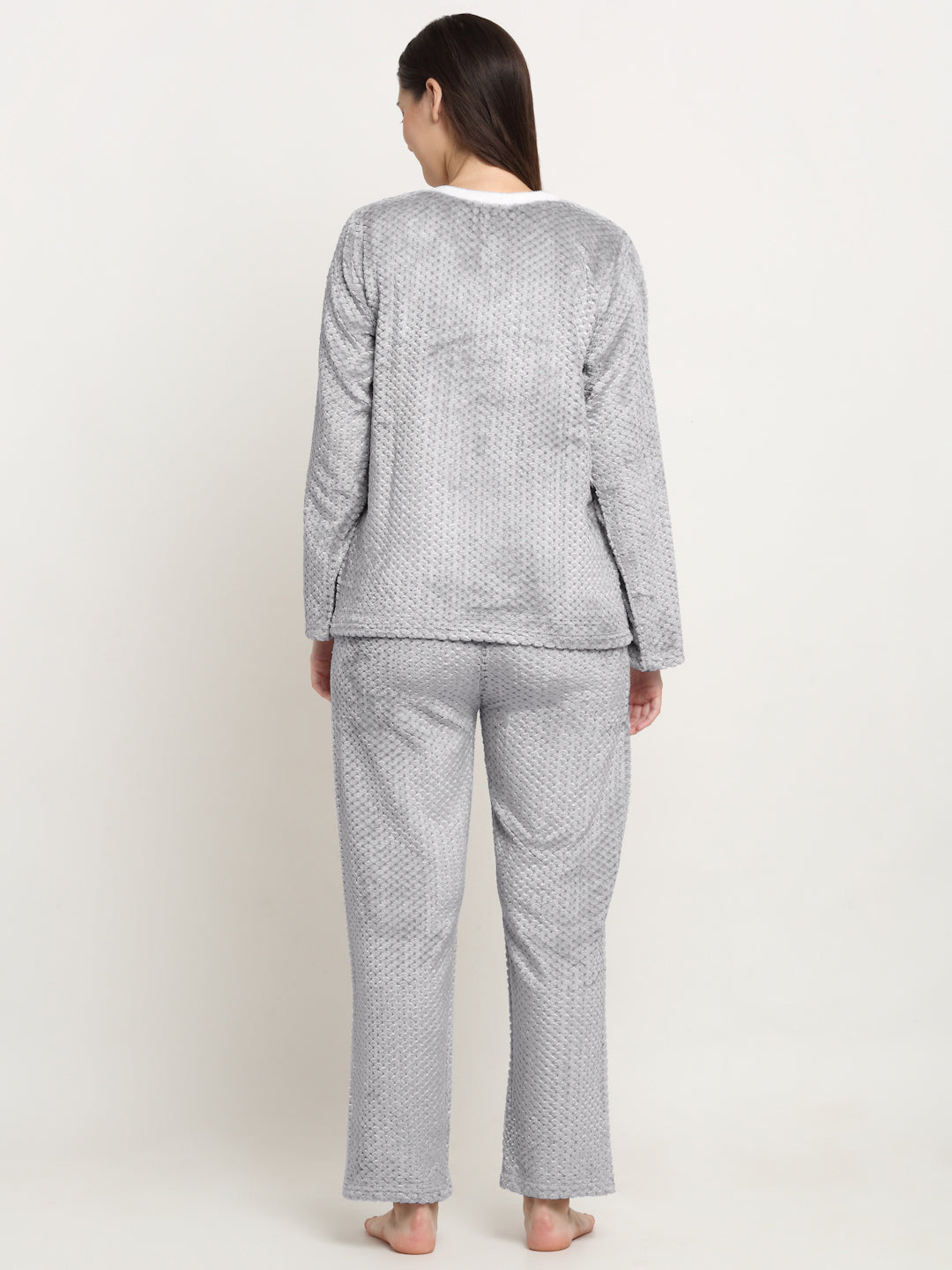 Klotthe Women Light Grey Jacquard Wool Blend Solid Night Suit