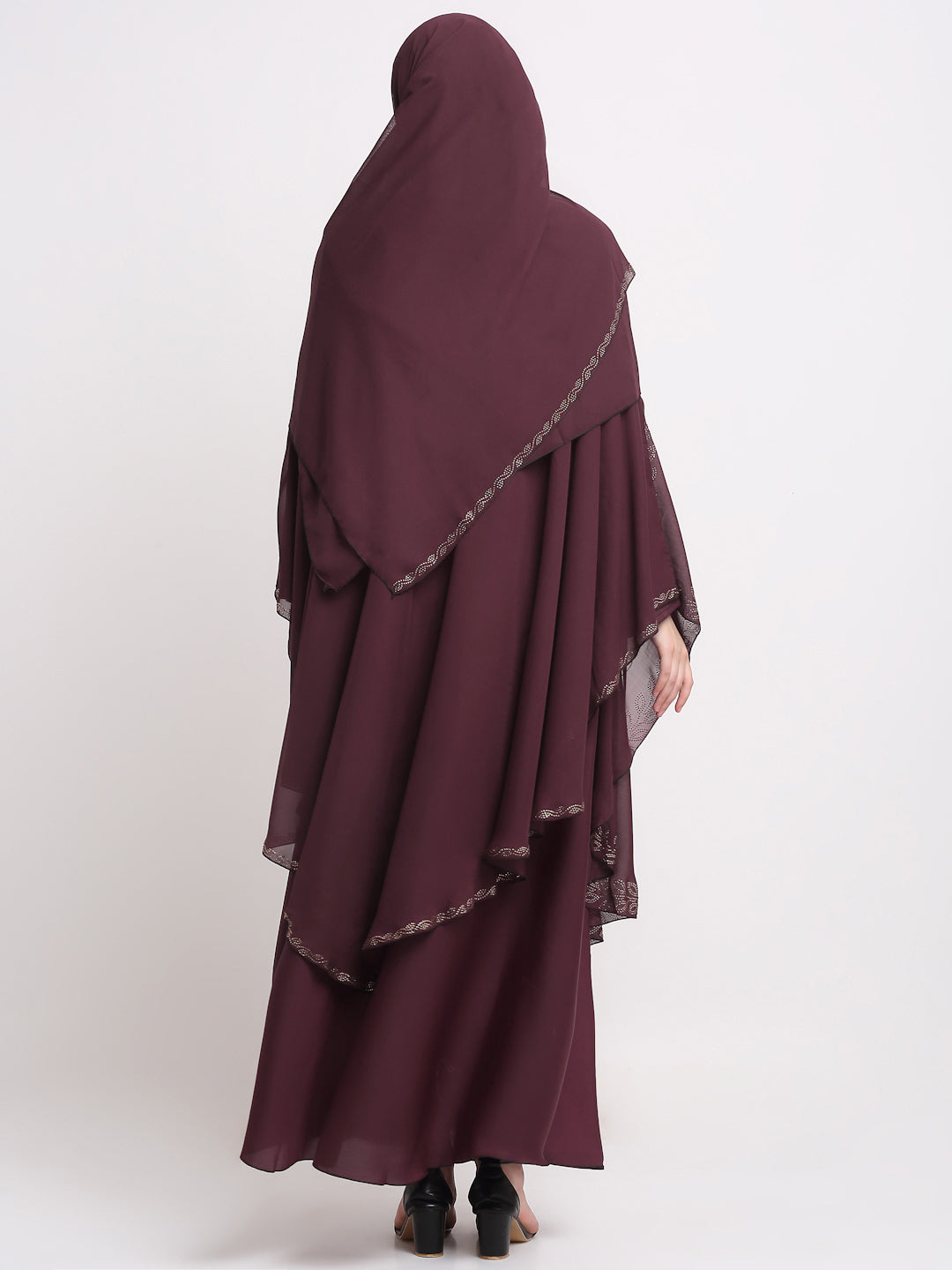 Klotthe Women Maroon Embellished Burqa With Scarves