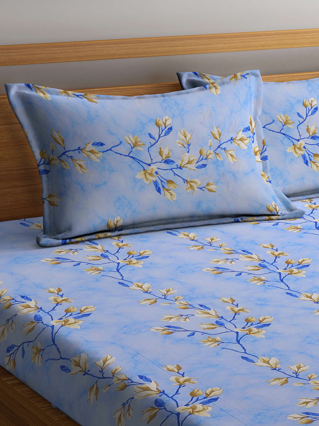 Klotthe Multicolor Floral 400 TC Pure Cotton Fitted Double Bedsheet with 2 Pillow Covers