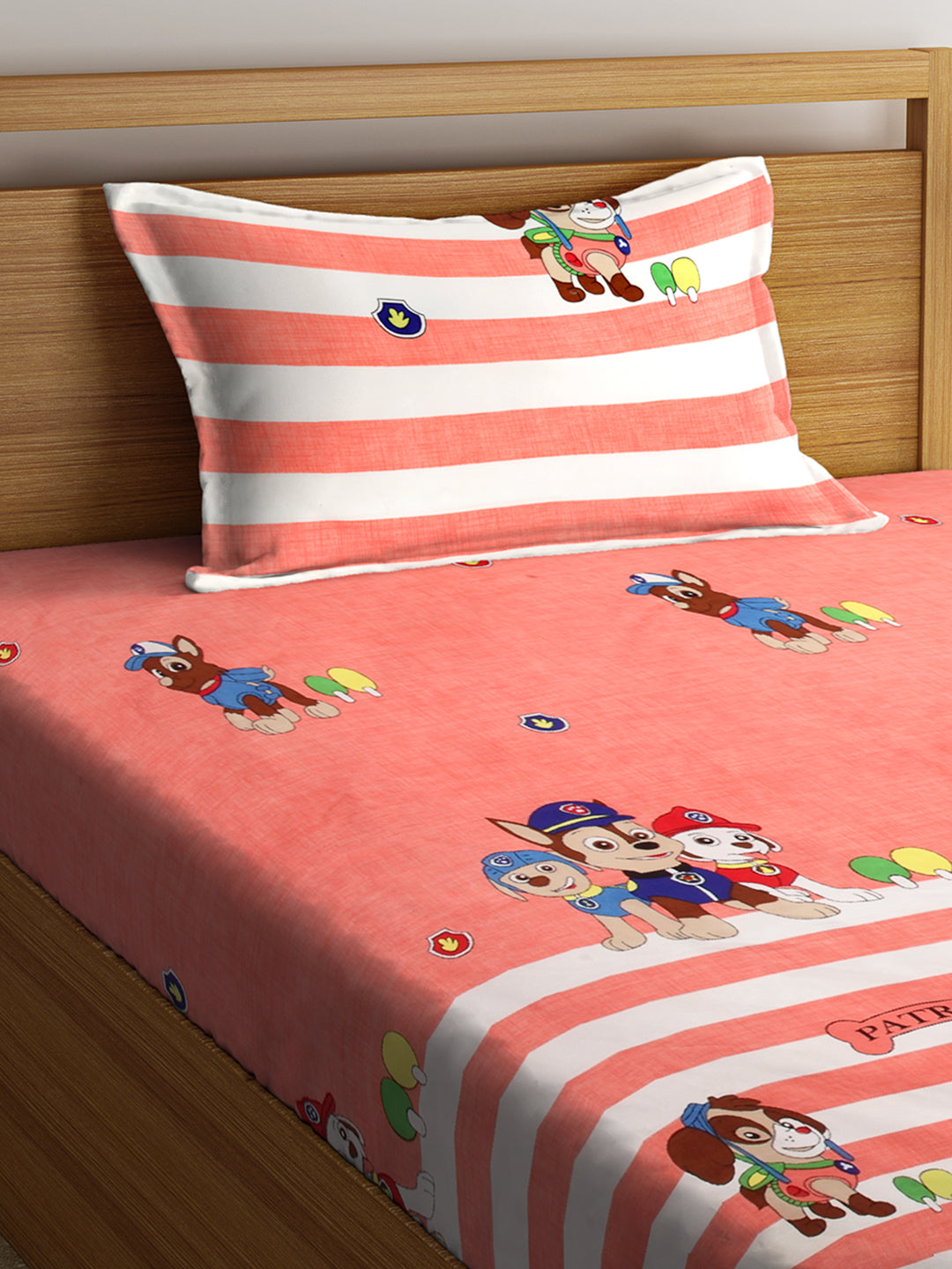 KLOTTHE Multi Polycotton Cartoon Characters BedSheet With 1 Pillow Cover (225X150 cm)
