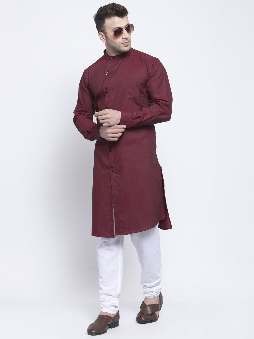 KLOTTHE Maroon Cotton Solid Kurtas