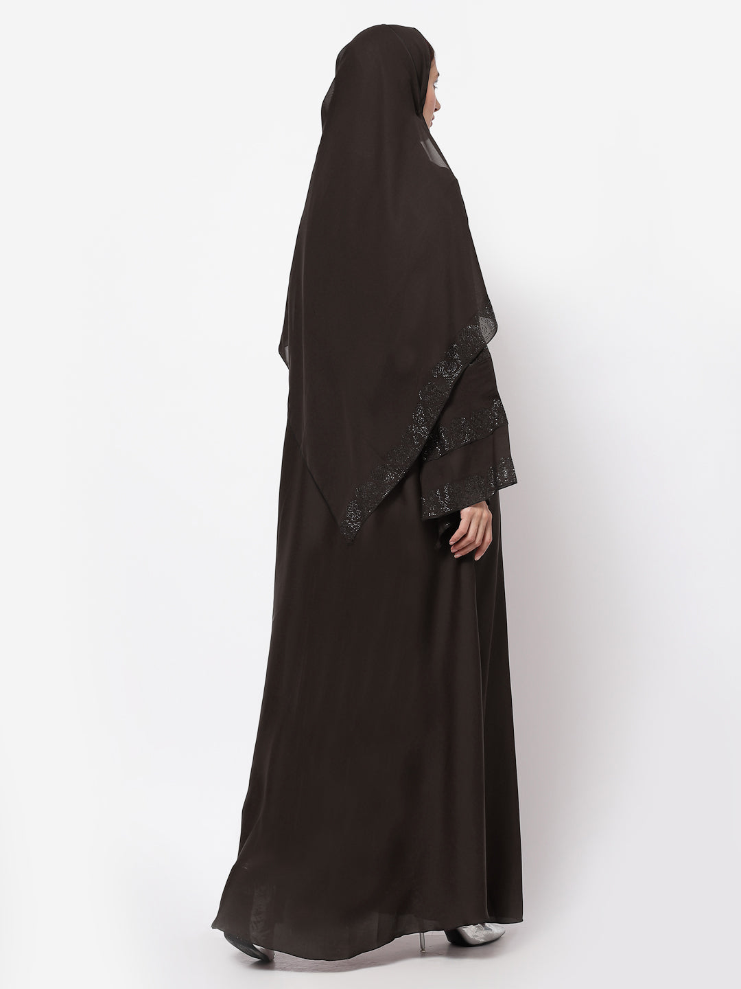 Klotthe Women Brown Embellished Burqa With Scarves