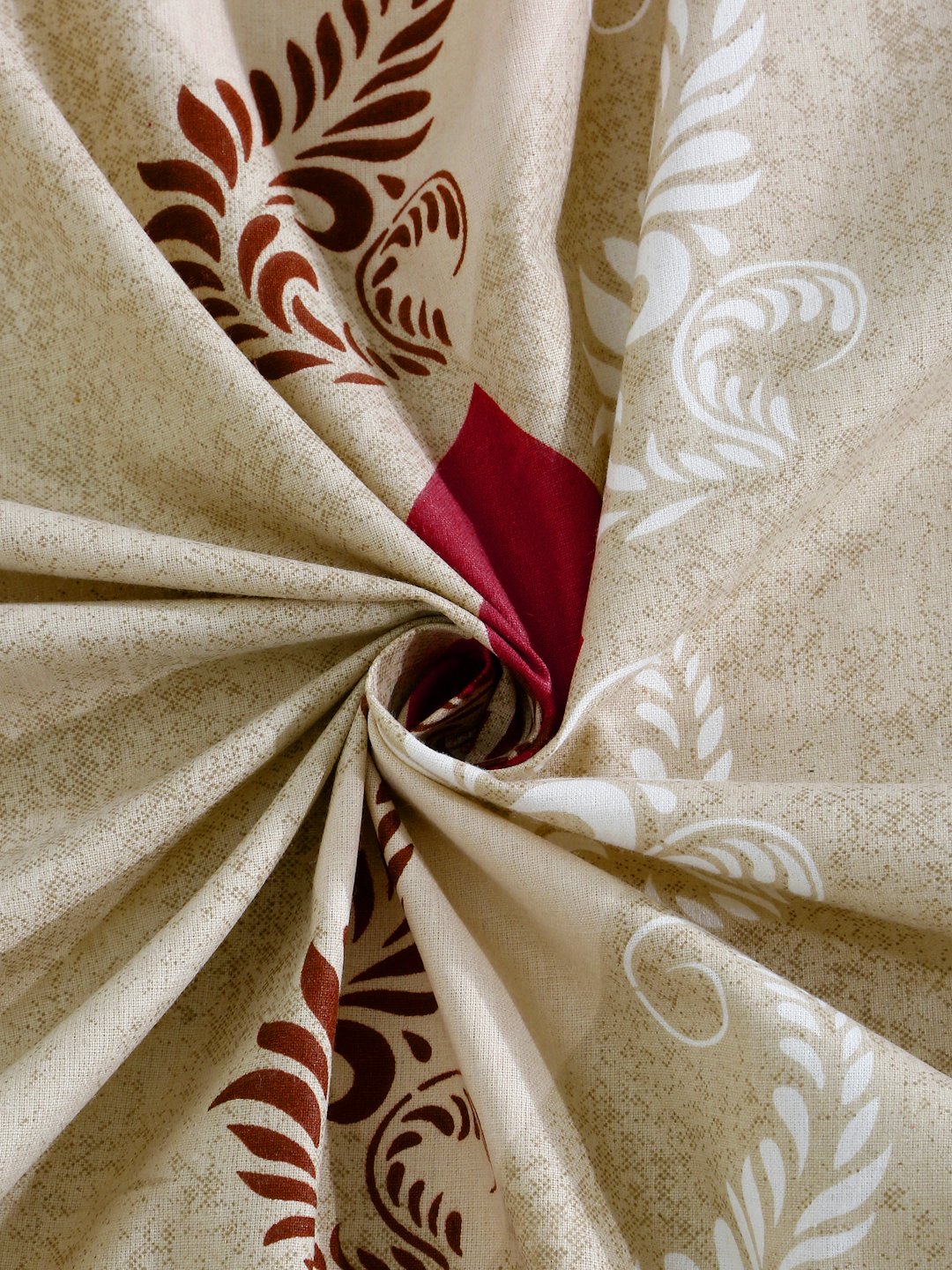 Beige Geometric 400 TC Pure Cotton Fitted Double Bedsheet with 2 Pillow Covers