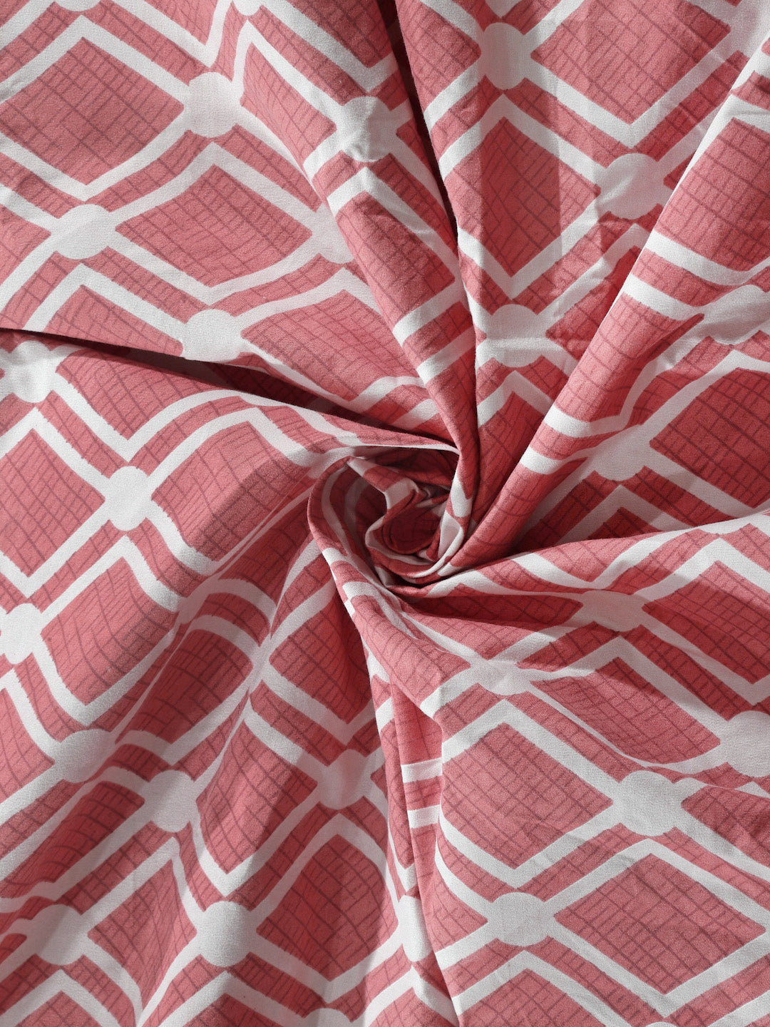 Klotthe Red Geometric 300 TC Cotton Blend Fitted Single Bedsheet with Pillow Cover