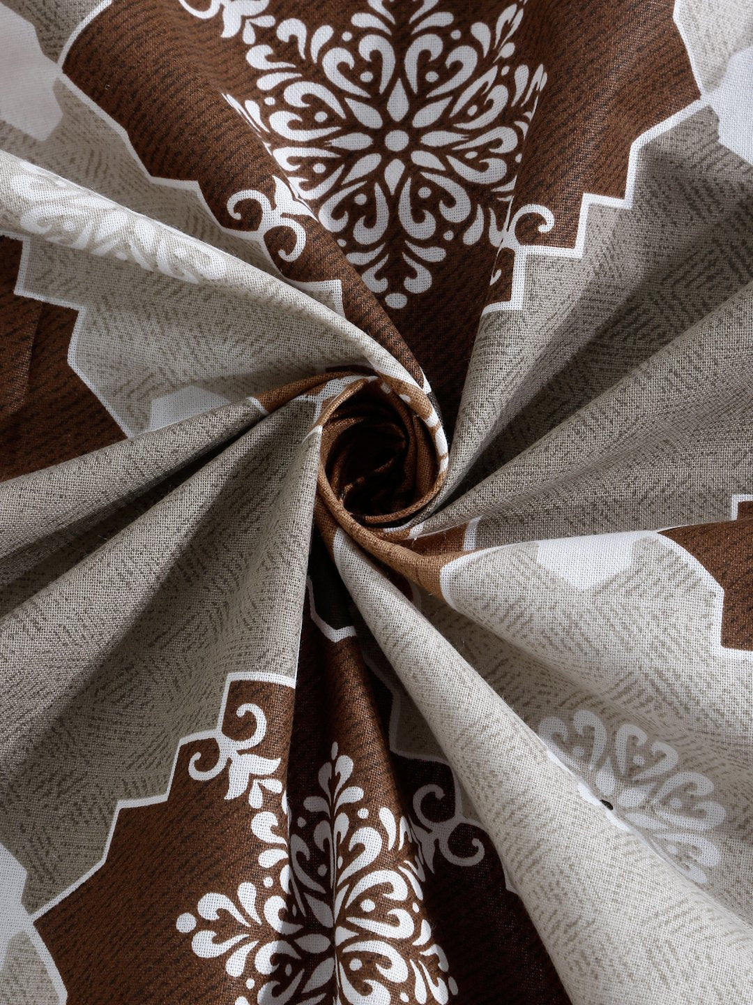 Brown Geometric 400 TC Pure Cotton Fitted Double Bedsheet with 2 Pillow Covers