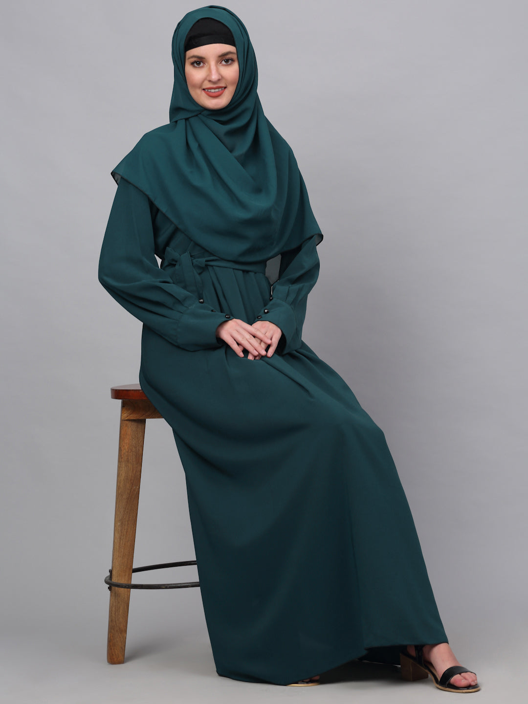 Klotthe Women Turq Embellished Burqa With Scarves