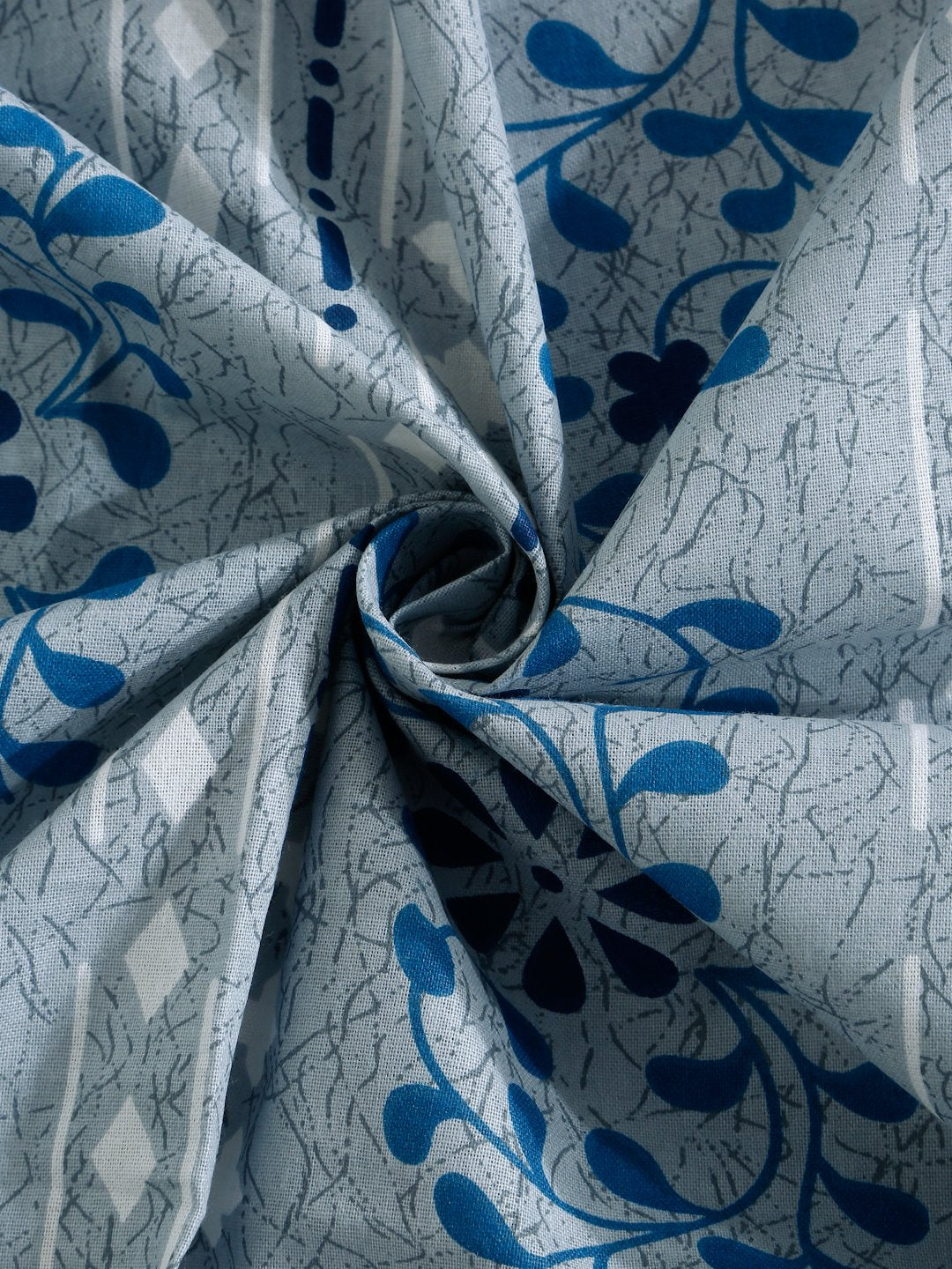 Blue Floral 400 TC Pure Cotton Fitted Double Bedsheet with 2 Pillow Covers
