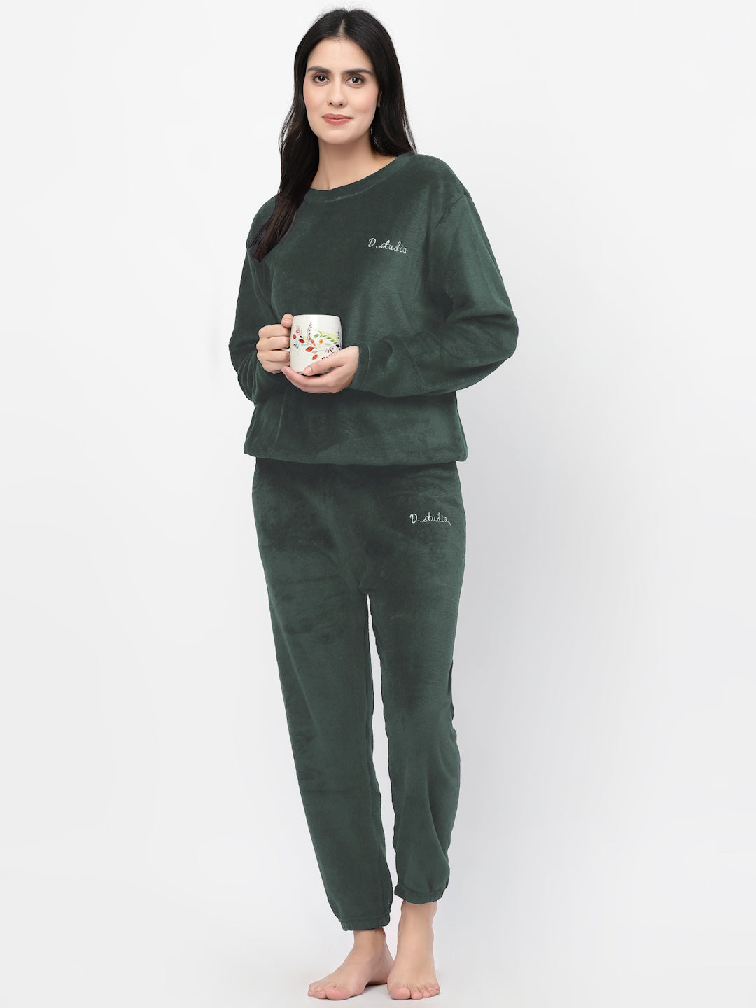 Klotthe Women Green Solid Wool Blend Night Suit