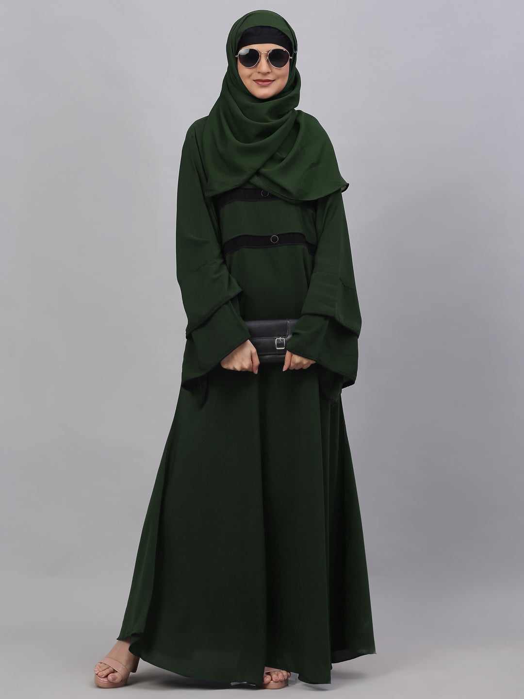 Klotthe Women Olive Embellished Burqa With Scarves