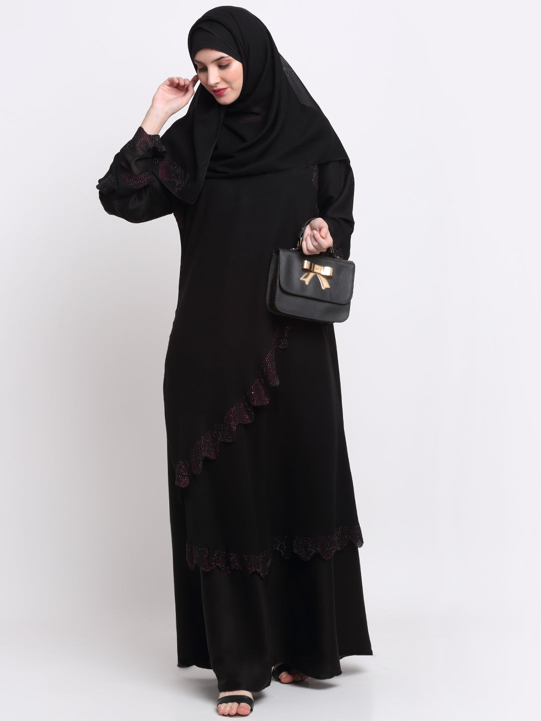 Klotthe Women Black Solid Burqa With Scarf