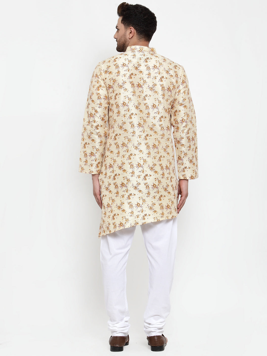 Beige Silk Floral Party Kurtas