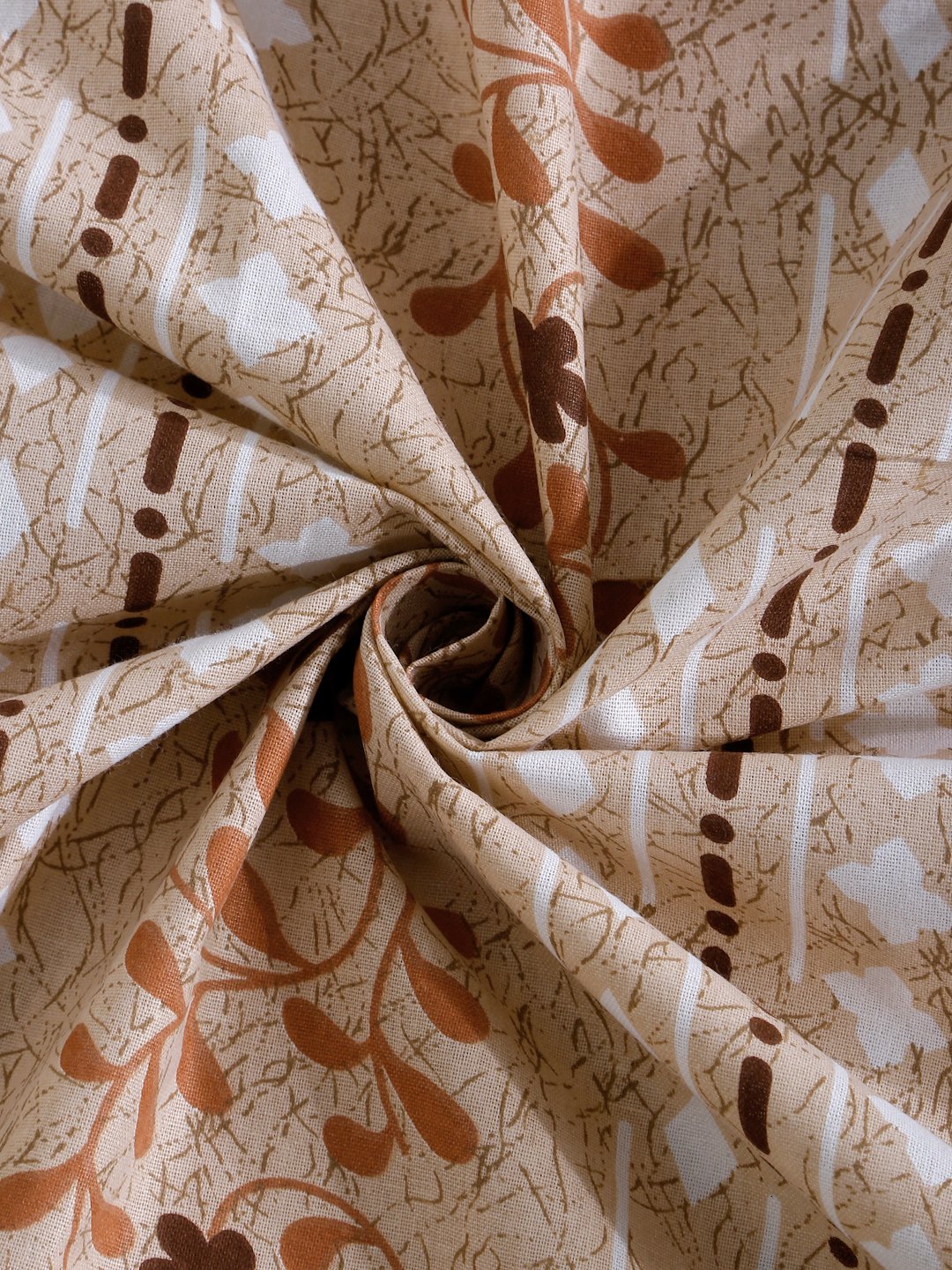 Beige Floral 400 TC Pure Cotton Fitted Double Bedsheet with 2 Pillow Covers