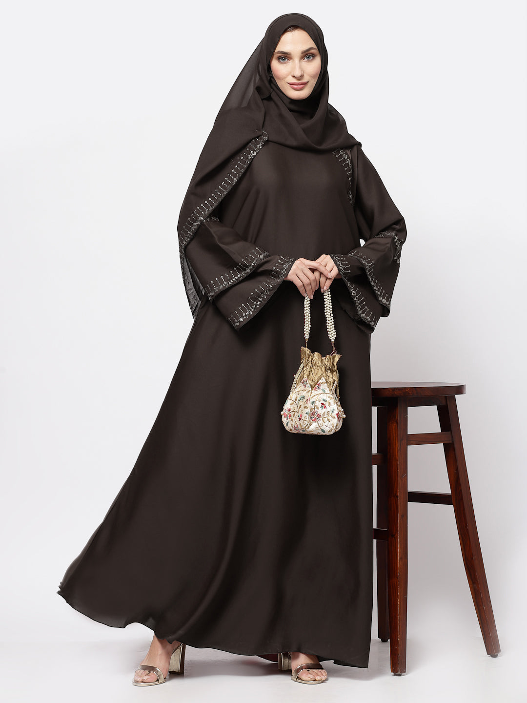 Klotthe Women Brown Embellished Burqa With Scarves