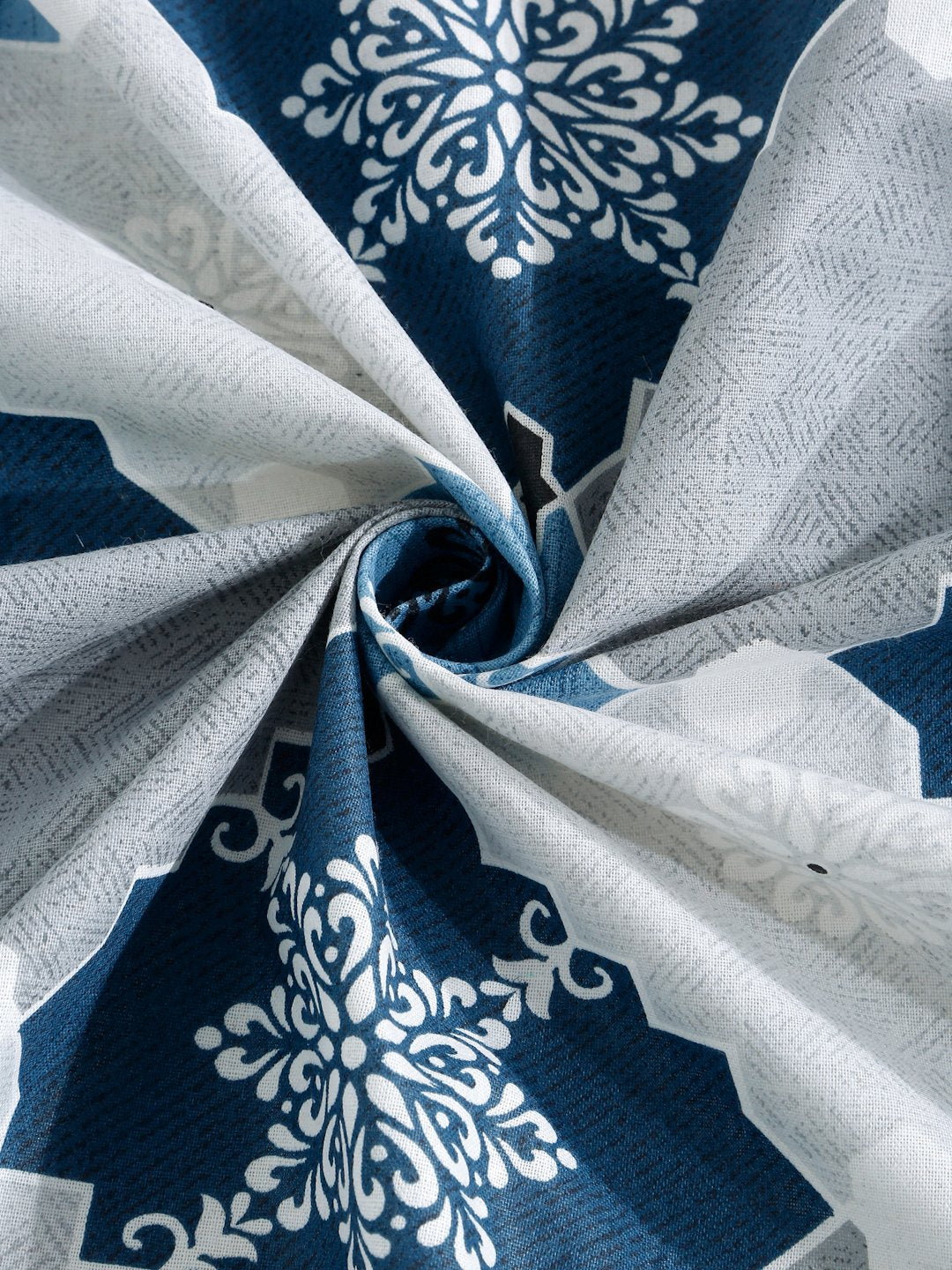 Blue Geometric 400 TC Pure Cotton Fitted Double Bedsheet with 2 Pillow Covers