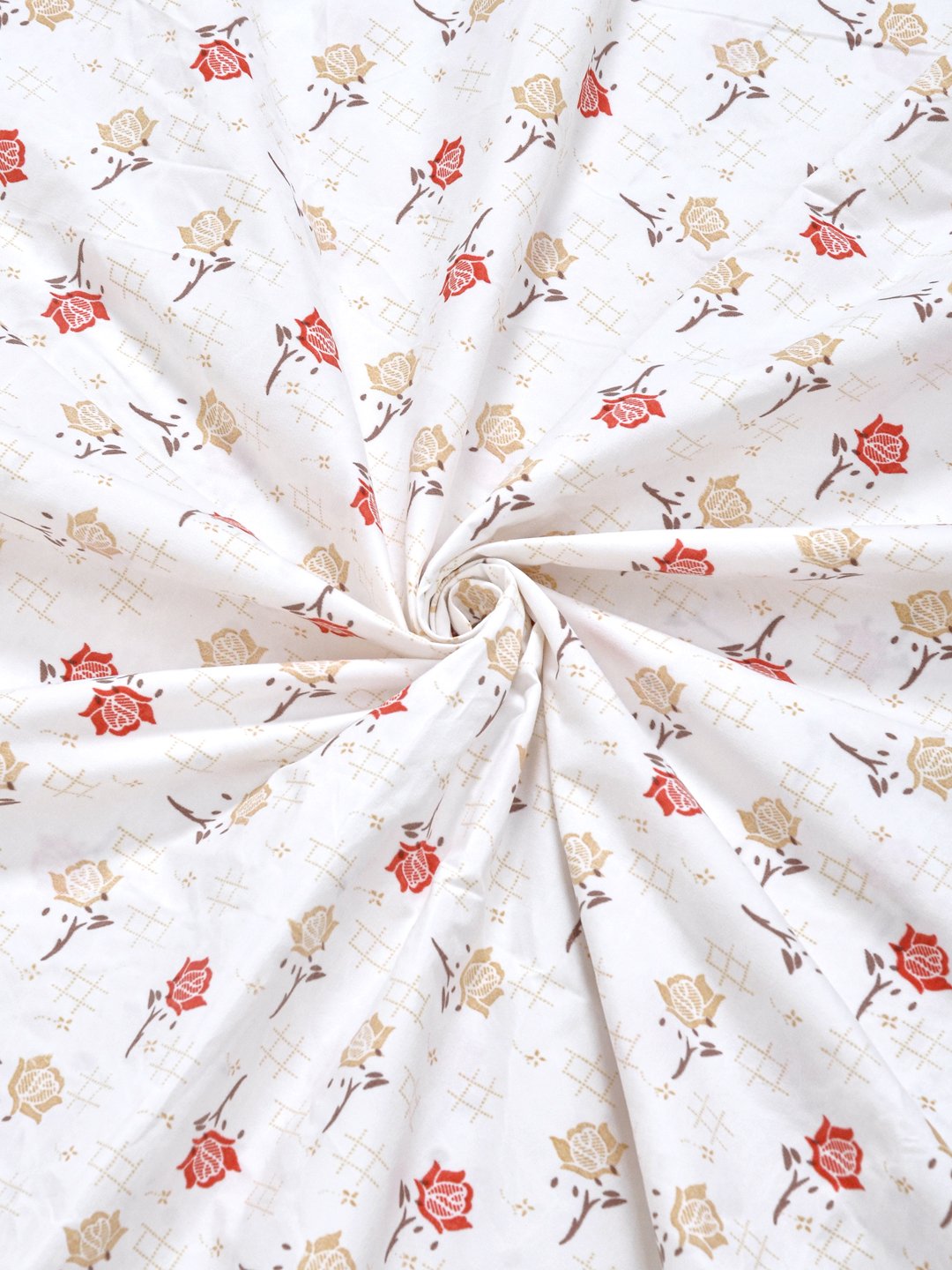 Cream Floral 300 TC Cotton Blend Fitted Double Bedsheet with 2 Pillow Covers