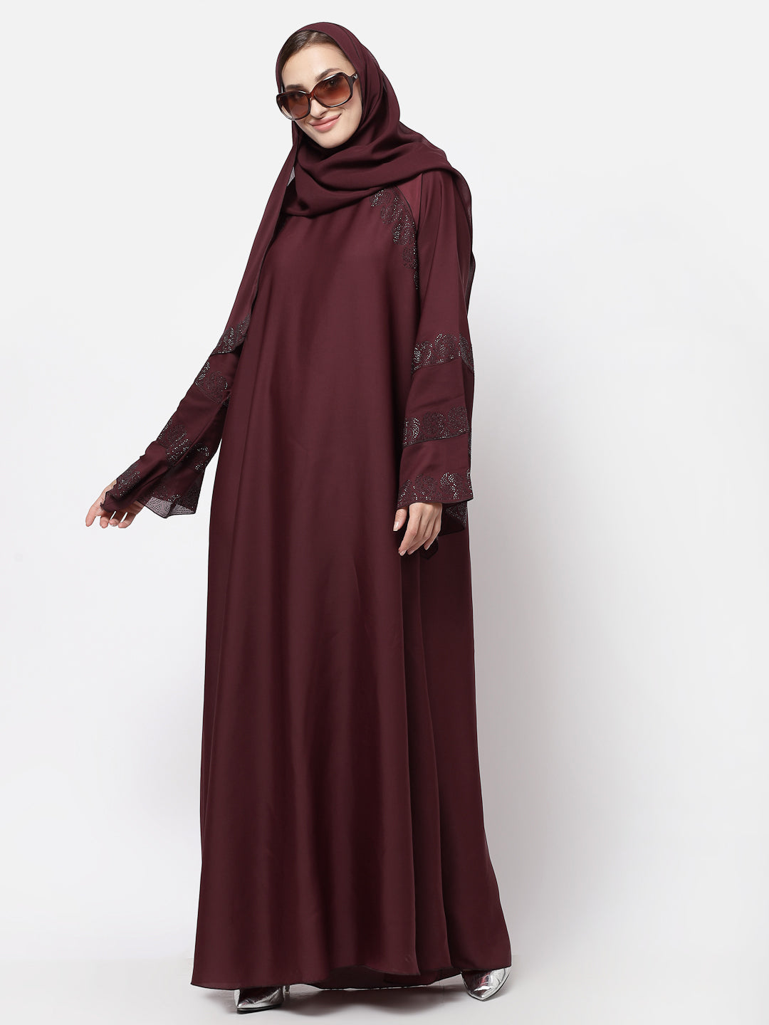 Klotthe Women Maroon Embellished Burqa With Scarves