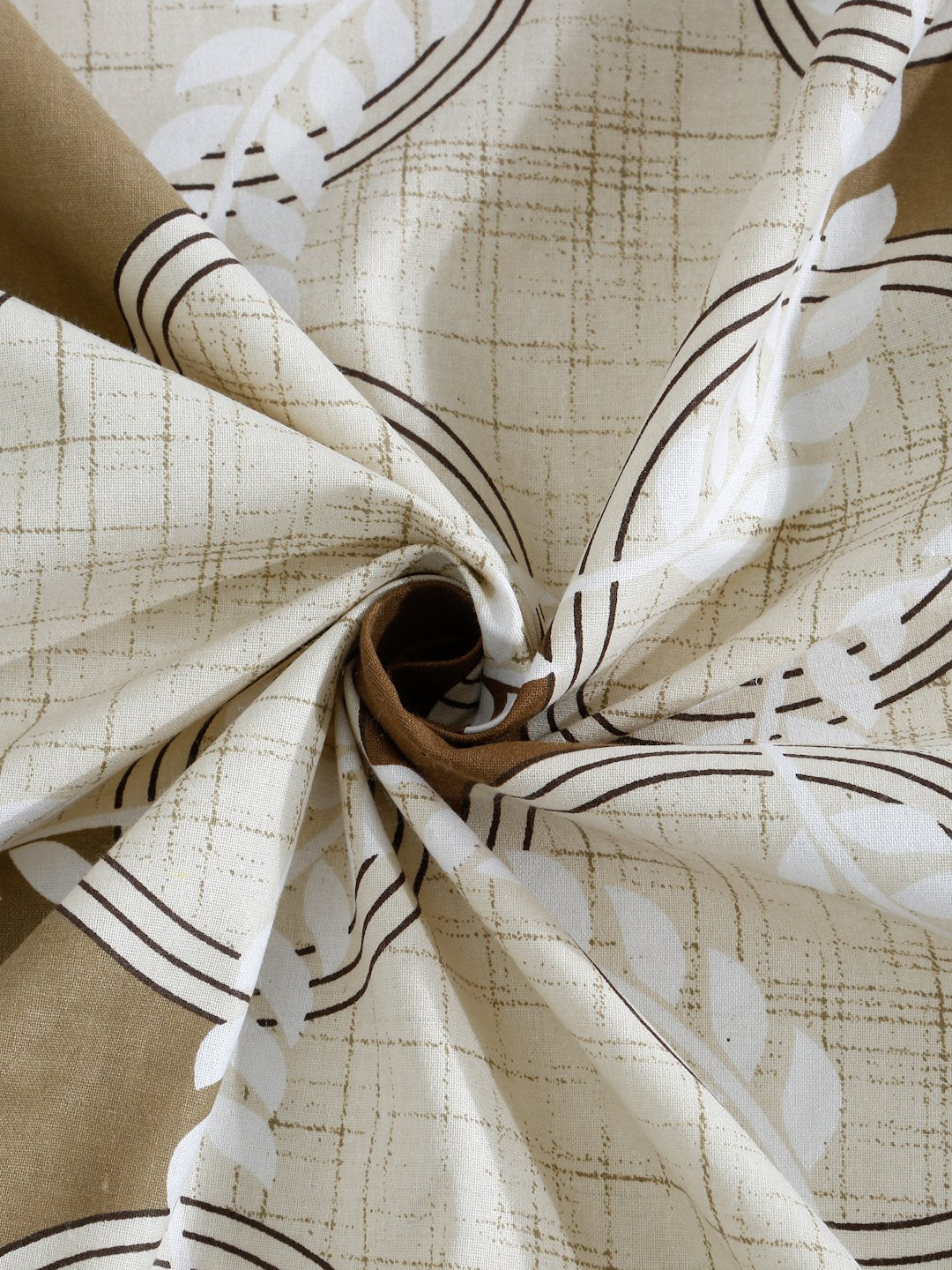 Beige Geometric 400 TC Pure Cotton Fitted Double Bedsheet with 2 Pillow Covers