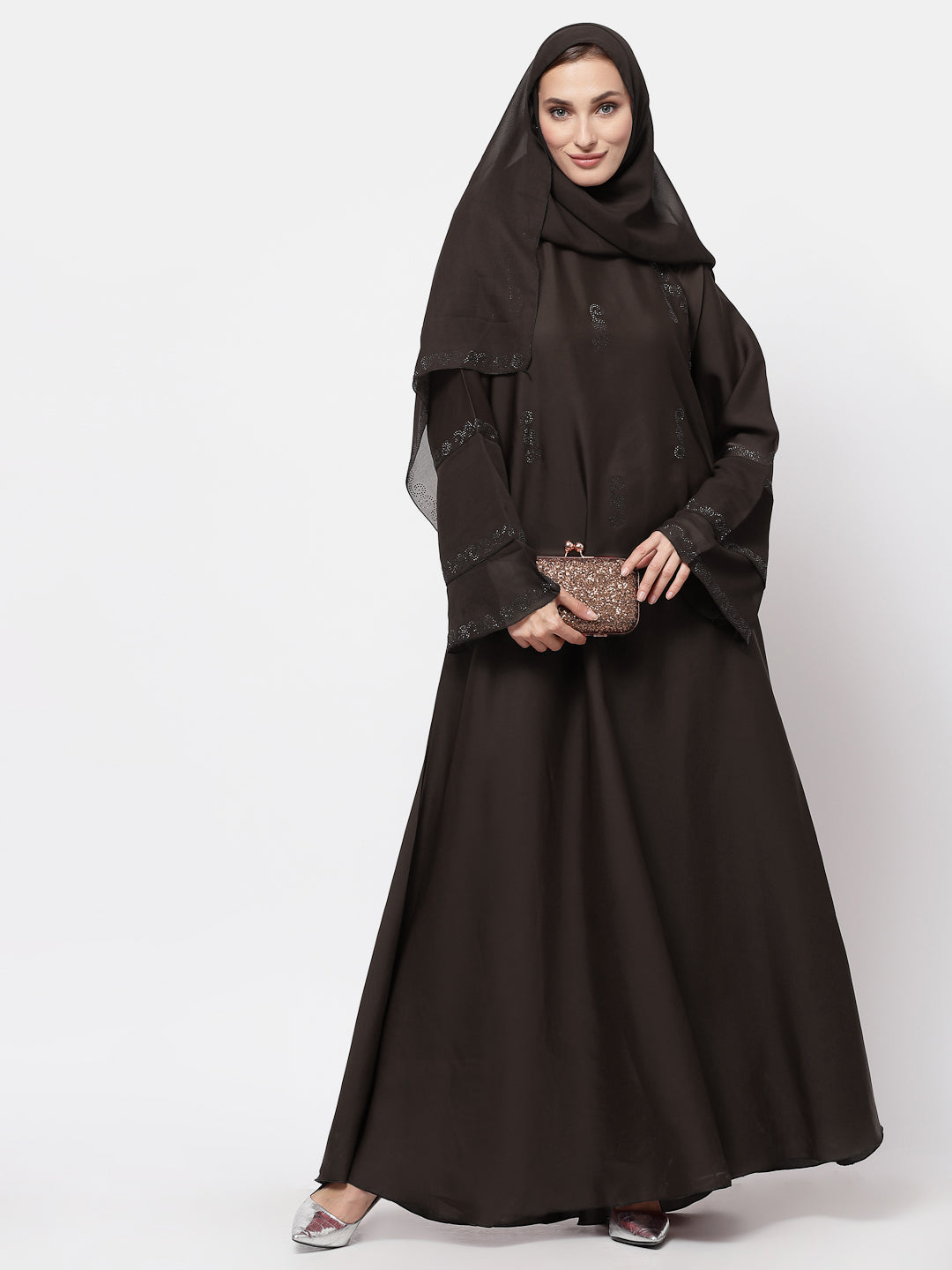 Klotthe Women Brown Embellished Burqa With Scarves