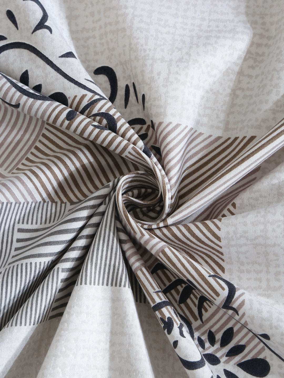 Grey Ethnic Motifs 300 TC Cotton Blend Fitted Double Bedsheet with 2 Pillow Covers