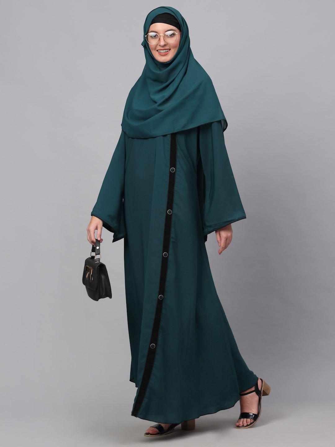 Klotthe Women Turq Embellished Burqa With Scarves