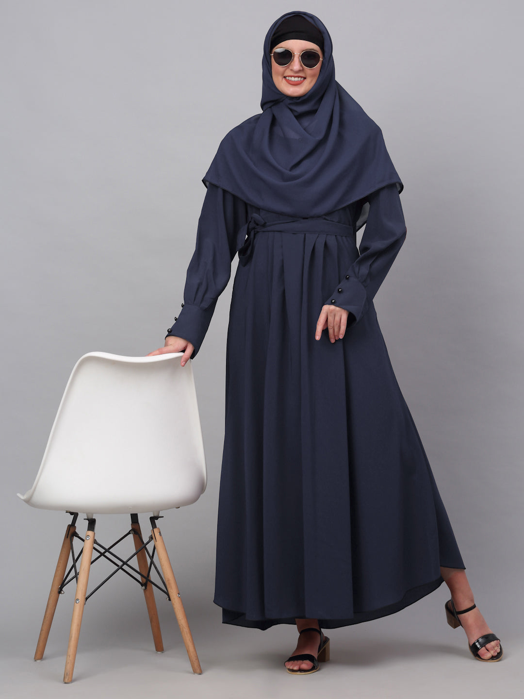Klotthe Women Blue Embellished Burqa With Scarves