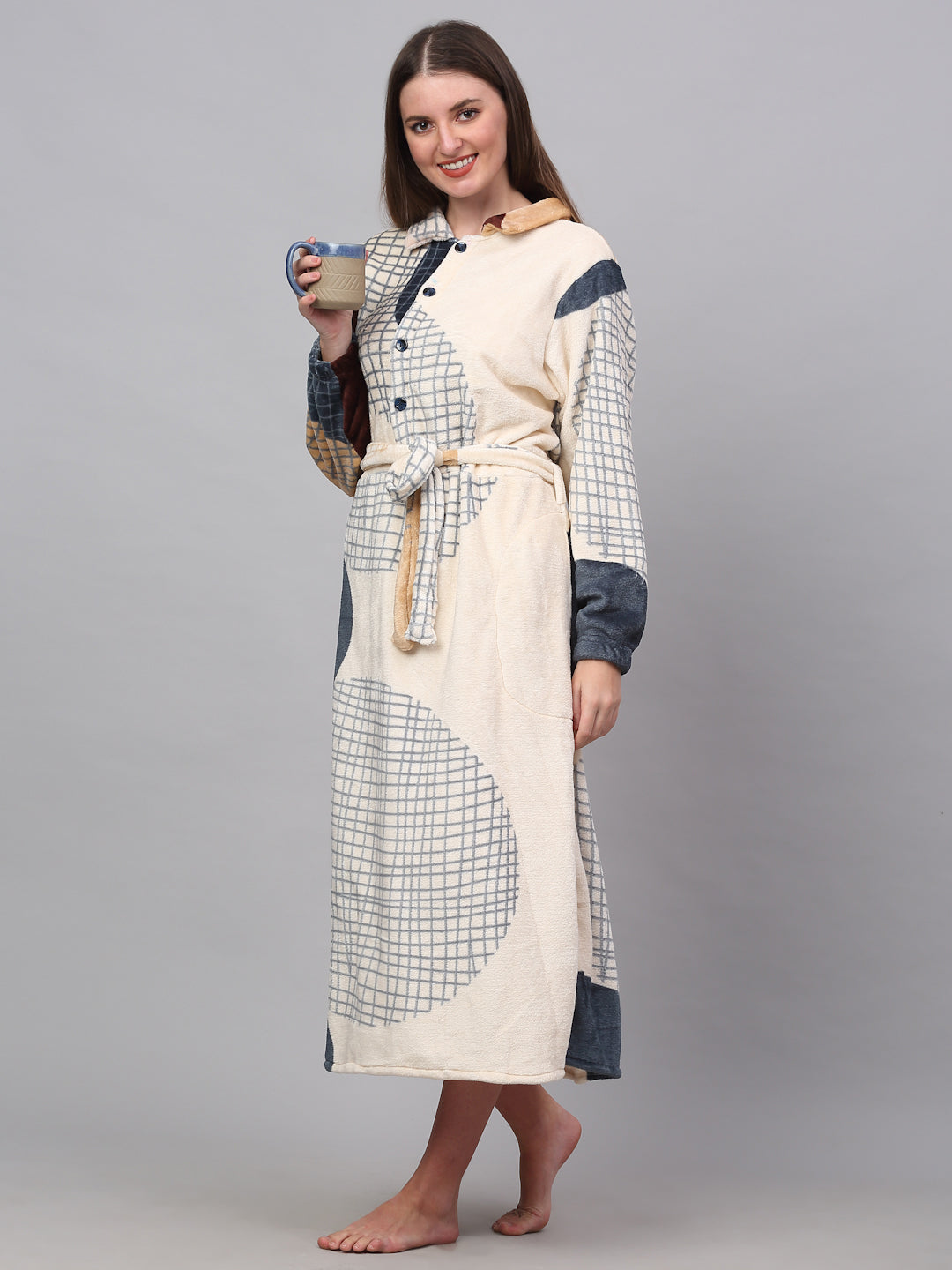 Klotthe Women MultiColor Printed Bath Robe With Belt