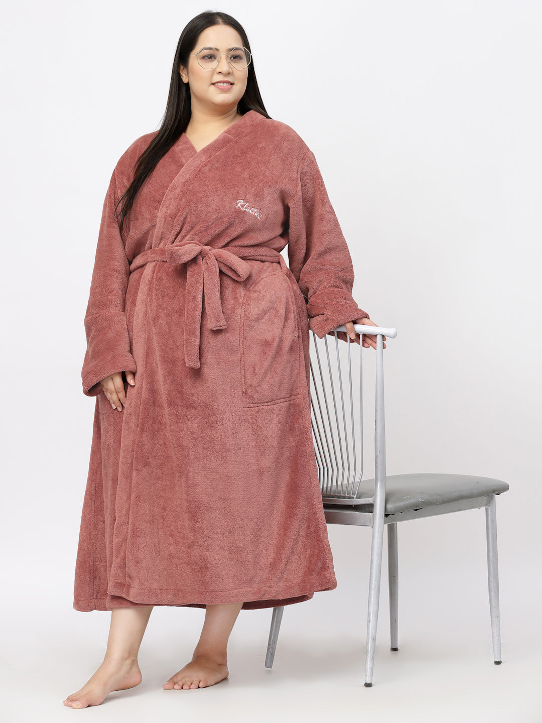 Klotthe Women Rust Solid Bath Robe With Belt