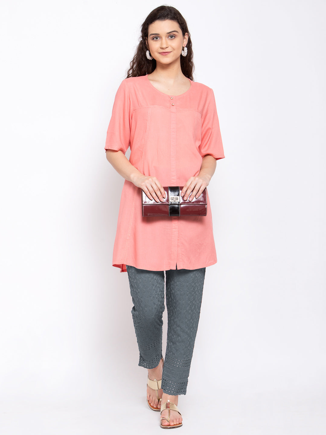 KLOTTHE Grey Cotton Embroidered Trouser