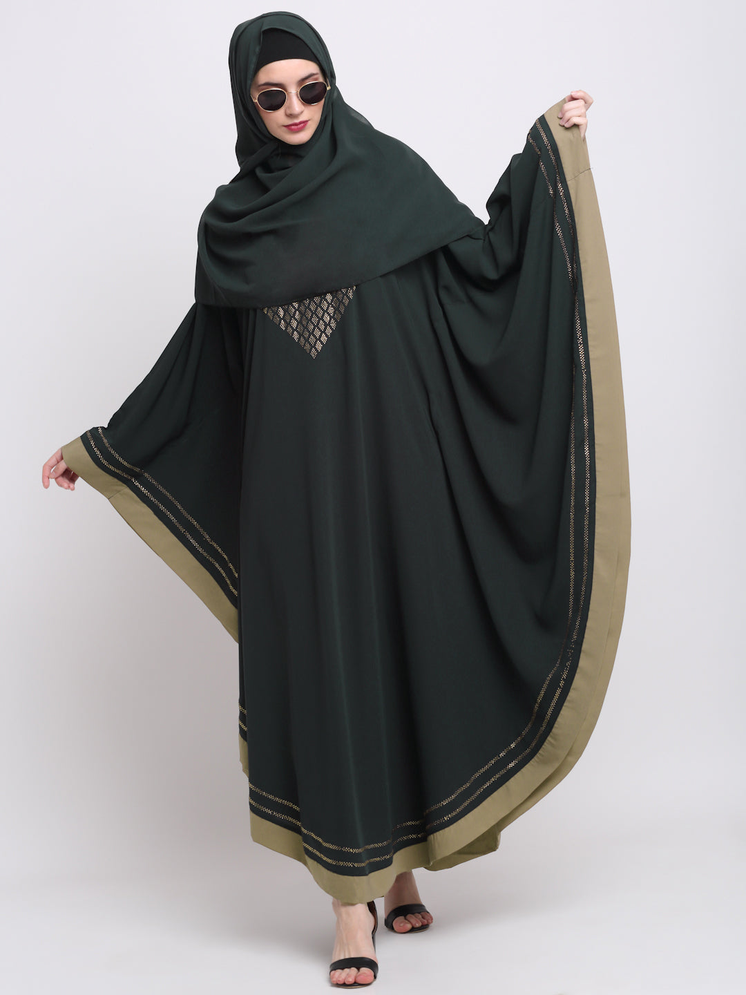 Klotthe Women Grey Embellished Burqa With Scarves